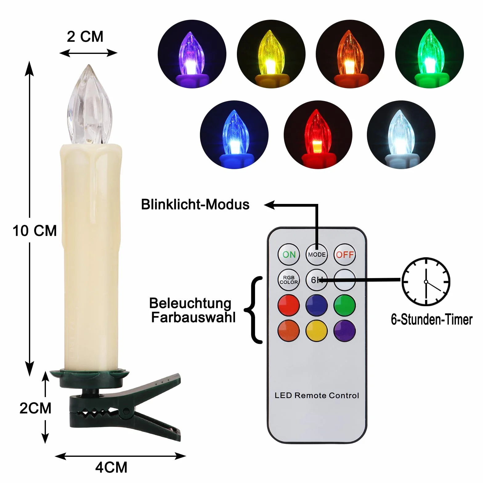 Yunsheng 30 świec choinkowych RGB z pilotem i timerem, ciepła biel, bezprzewodowe świece choinkowe, na baterie, bezpłomieniowe, migające światło choinkowe, wodoodporne, dekoracja bożonarodzeniowa