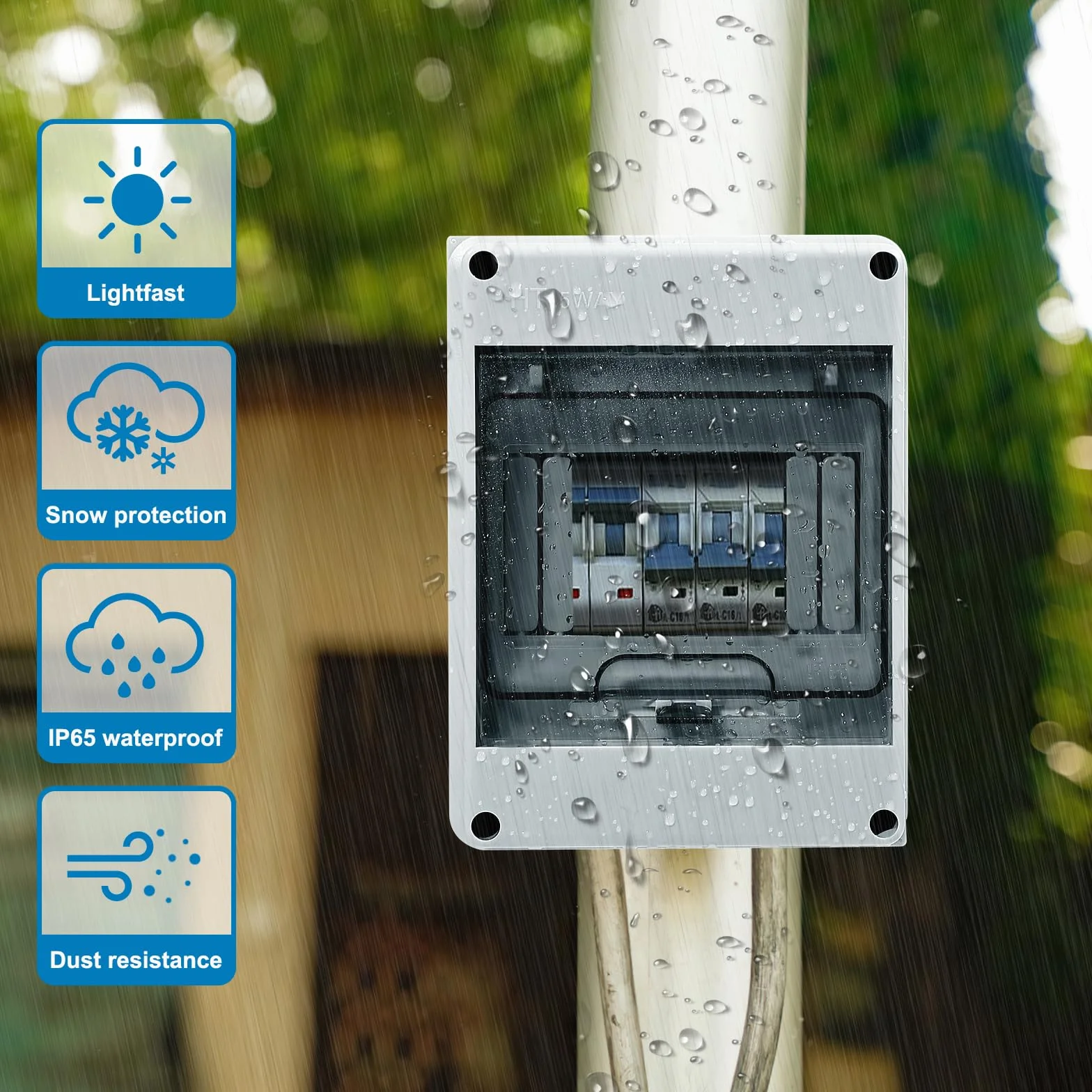 Zeawavsl Zewnętrzna skrzynka elektryczna IP65, 5 modułów Wodoodporna skrzynka bezpieczników z listwą zaciskową, przezroczysta wodoodporna tablica elektryczna do ogrodu lub innych obszarów (5 modułów)