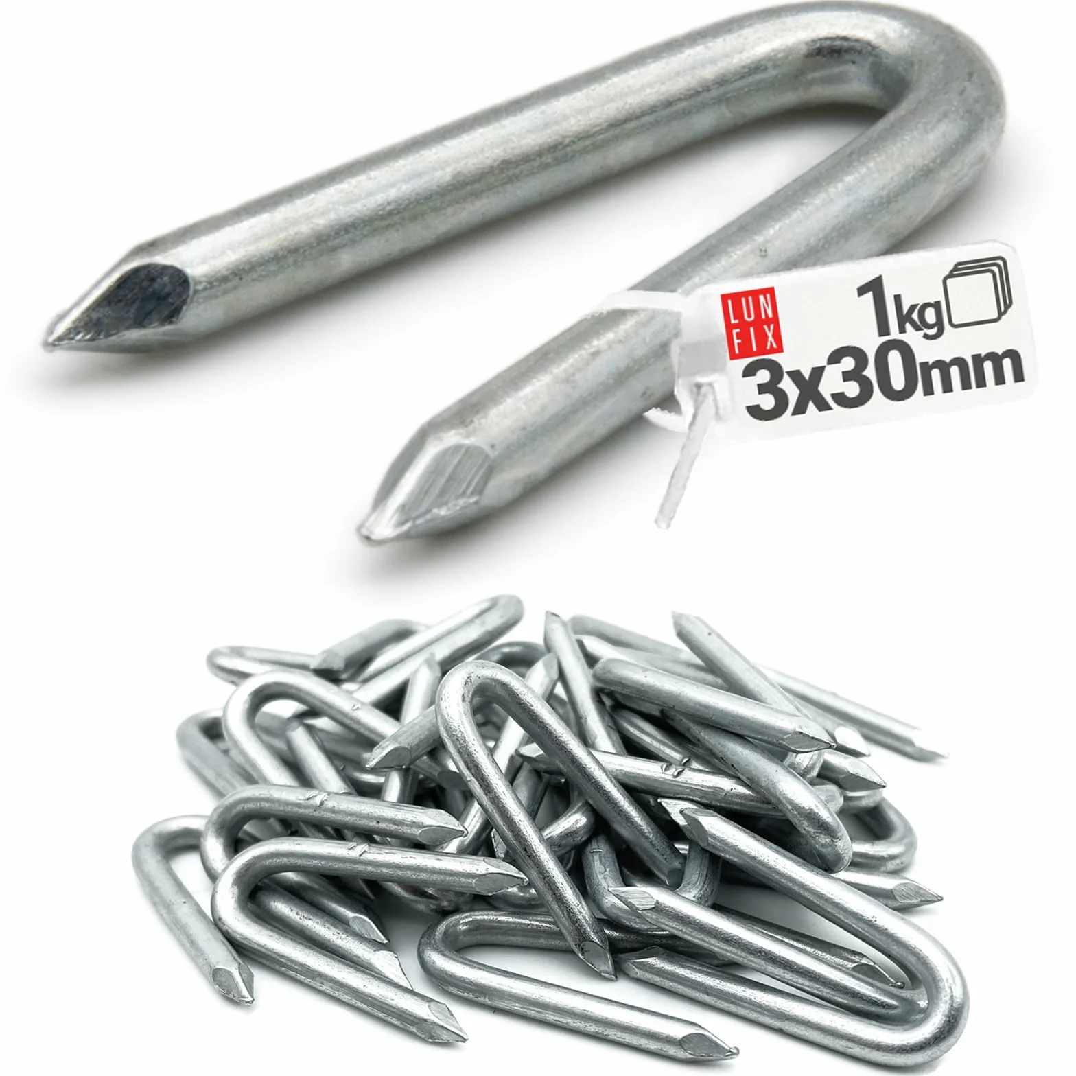 Zszywki 3x30 mm ocynkowane, gwoździe zszywkowe U Haki gwoździe do budowy ogrodzenia, stalowe zszywki klamry do siatki drucianej, płot z desek, płot przeciwdziki, mocowanie płotu 1 kg (ok. 305