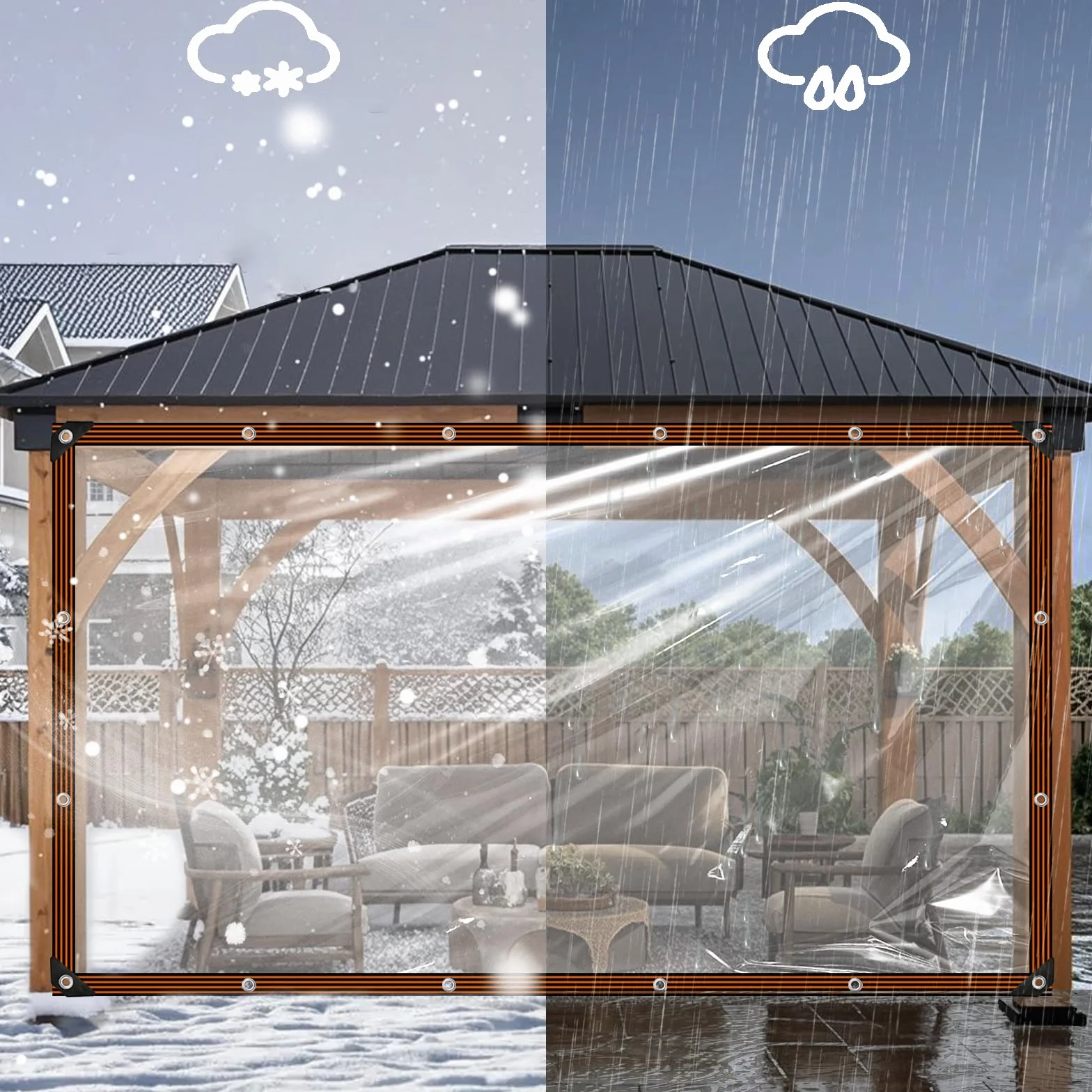 Przezroczysta plandeka z oczkami 2 x 3 m wodoszczelna odporna na warunki atmosferyczne do ochrony mebli ogrodowych