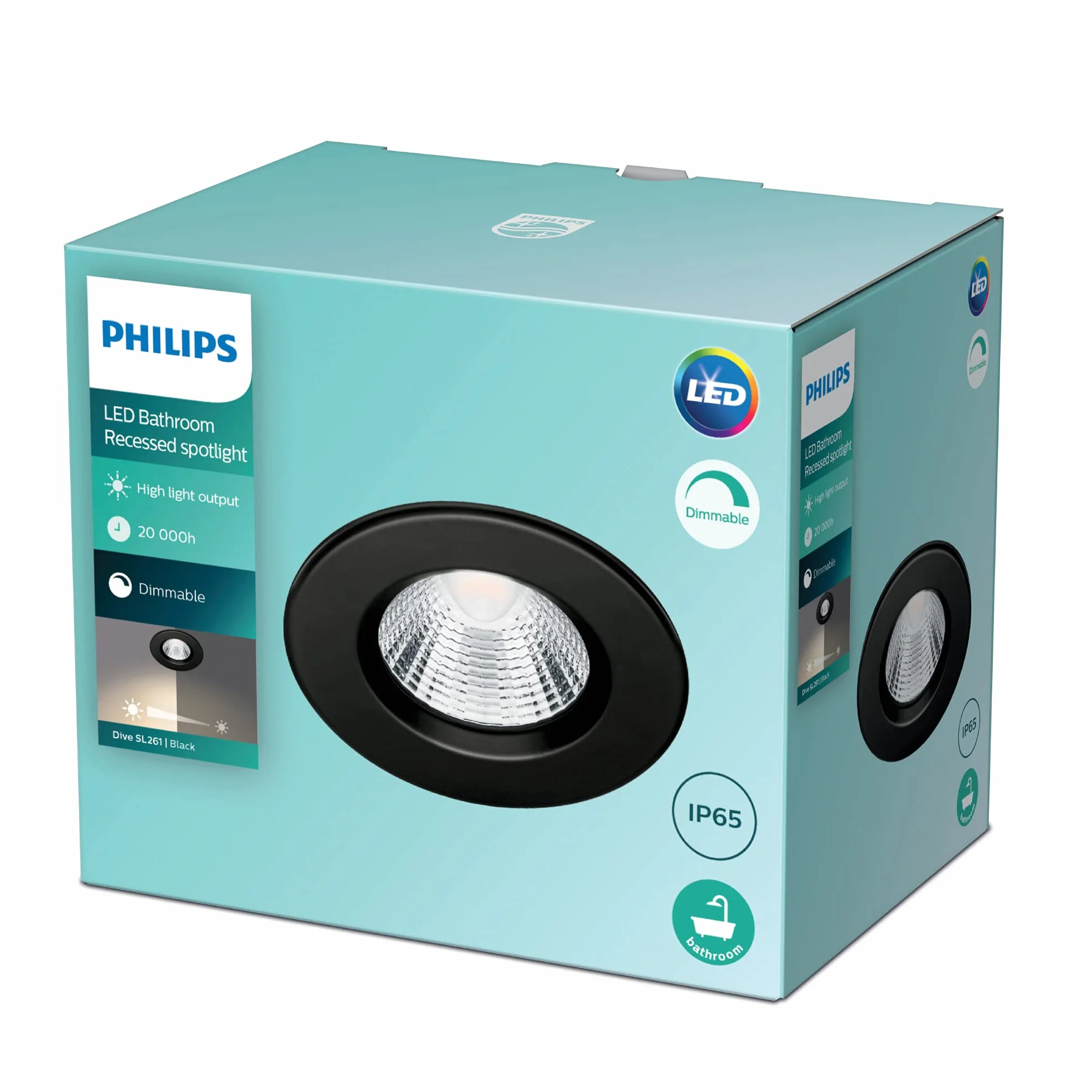 Philips Reflektor łazienkowy LED do nurkowania 27K 5,5 W [ciepła biel - czarny] IP651. do oświetlenia wilgotnych pomieszczeń, łazienki i kuchni