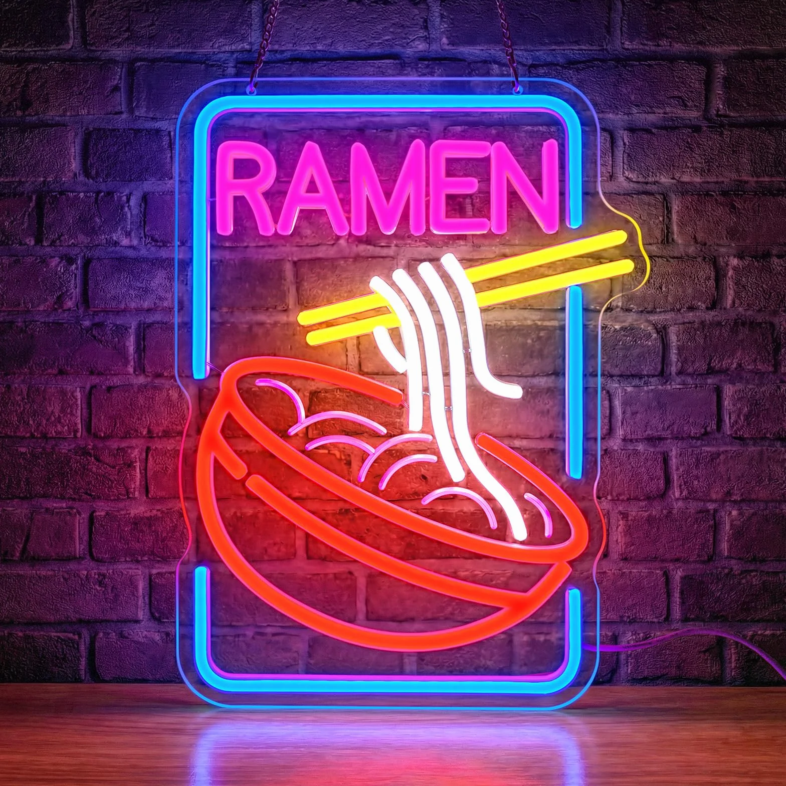 RAMEN Neonowy szyld do dekoracji ściennej, neonowe światło LED, tabliczka wisząca, zasilanie USB z przełącznikiem ściemniania, do sypialni, salonu, pokoju zabaw