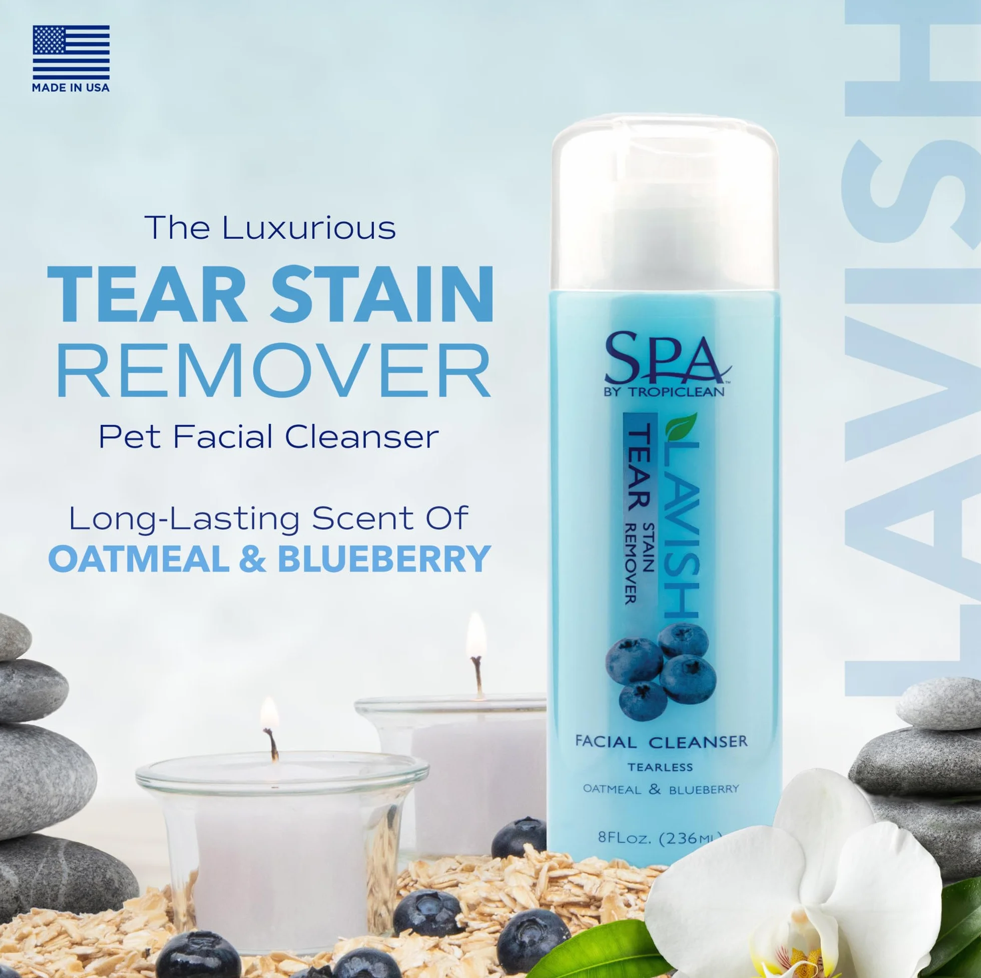 SPA by TropiClean Dog Tear Stain Remover - Oczyszczanie twarzy - Płatki owsiane i jagody - 236 ml