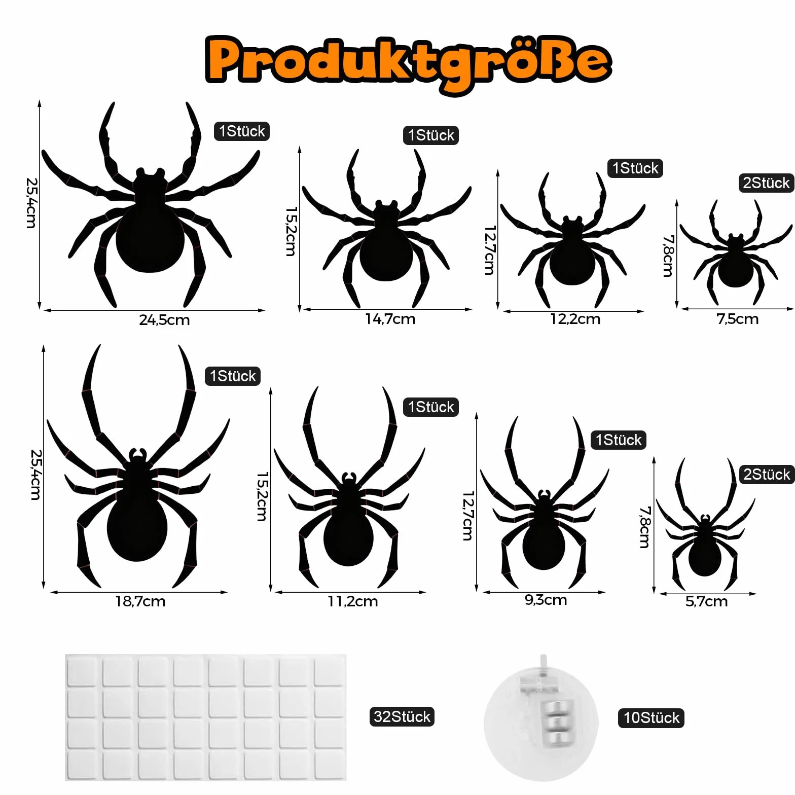 ALEGRE Dekoracja Halloween pająki 3D LED świecące naklejki ścienne 4 rozmiary
