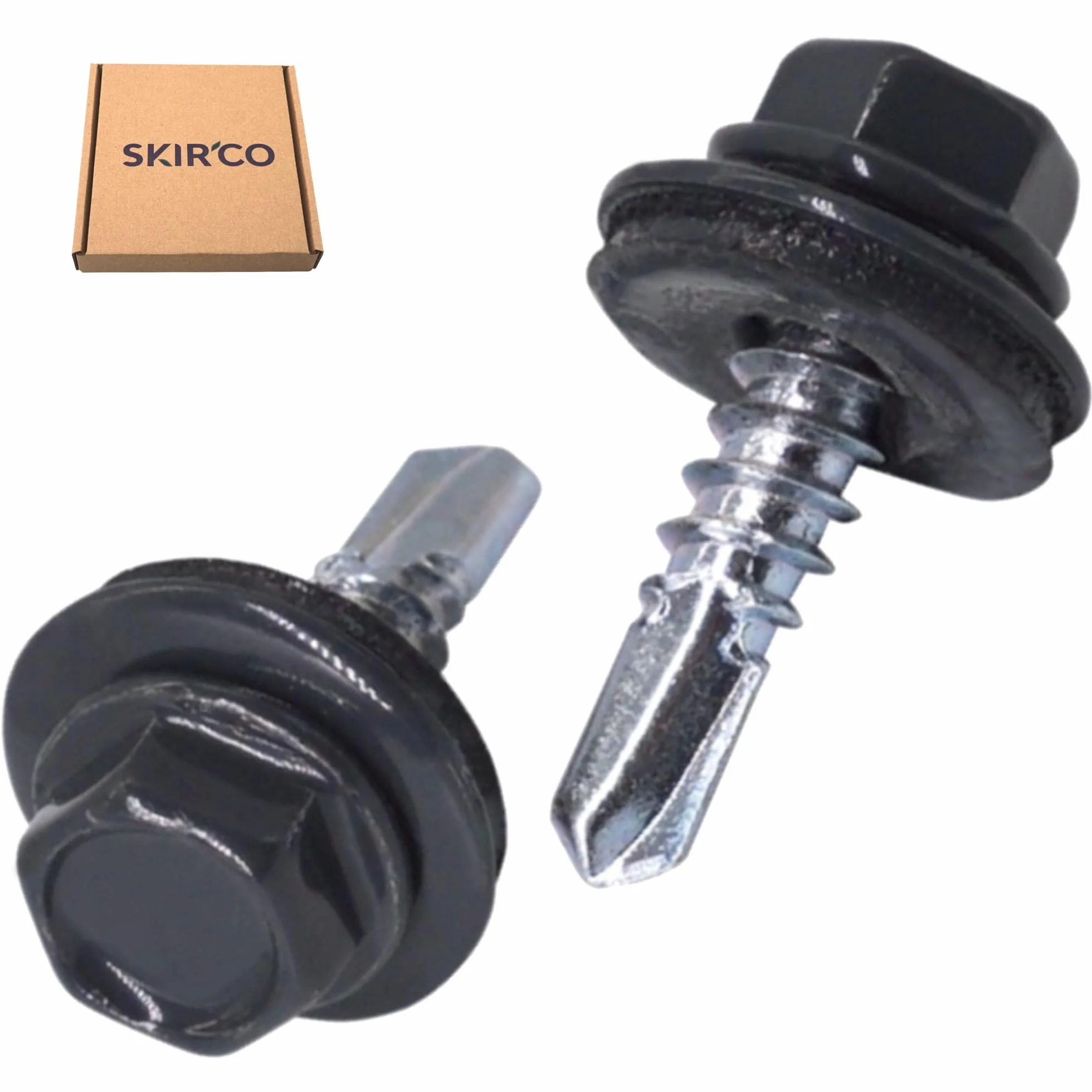 SKIR'CO (25 szt.) Wkręty dekarskie, łeb sześciokątny, wkręty samowiercące malowane 4,8 x 19 mm z podkładkami EPDM (szary antracytowy RAL 7016)