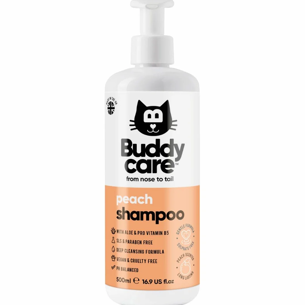 Buddycare Szampon dla kotów 500 ml szampon dla kotów o zapachu brzoskwini do czyszczenia i mycia