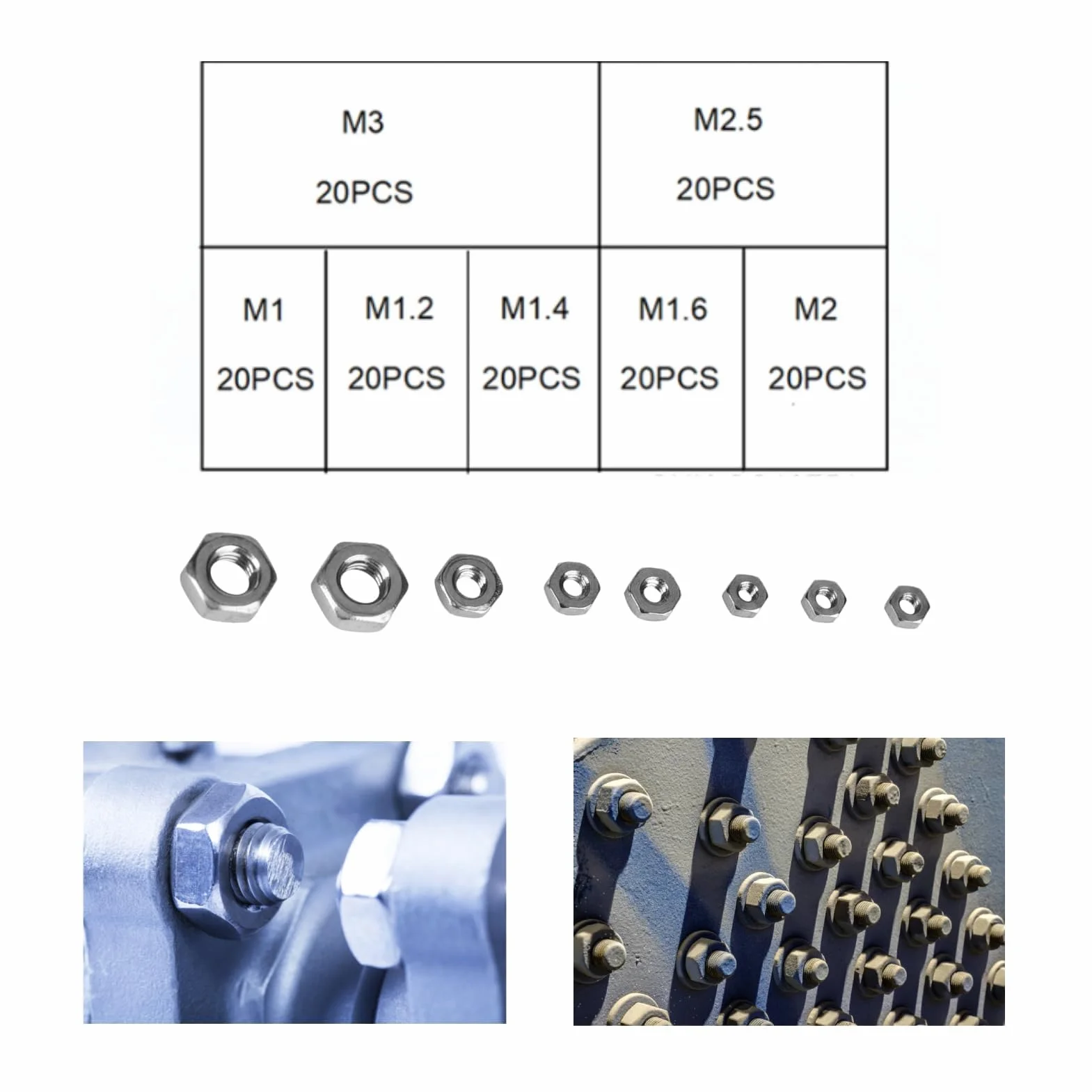140 Sztuk M1/M1.2/M1.4/M1.6/M2/M2.5/M3 M1.4 Nakrętka, M1 Nakrętka Gwint ze Stali Nierdzewnej Sześciokątne Nakrętki Sześciokątne