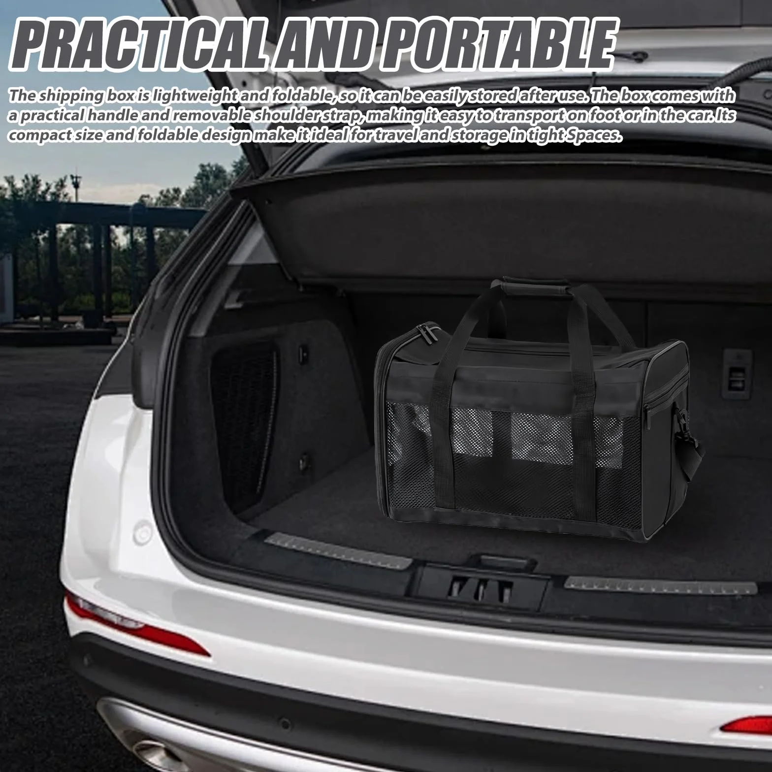 Pudełko transportowe dla kotów i psów, transporter dla kotów: 42 x 27 x 28 cm, składane pudełko transportowe z miską dla psów, przenośne pudełko transportowe dla zwierząt domowych (czarne)