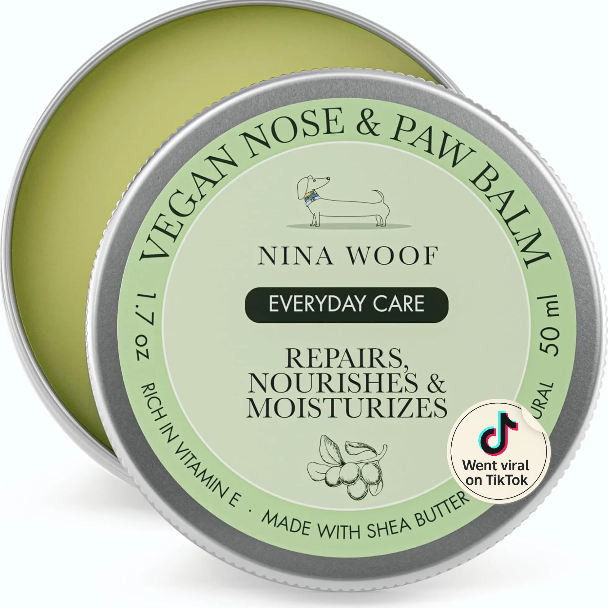 Nina Woof Wegański Krem dla Psów - Wosk i Balsam do Łap, Naturalny Nawilżający z Masłem Shea, Ochraniacz na Nos 50 ml