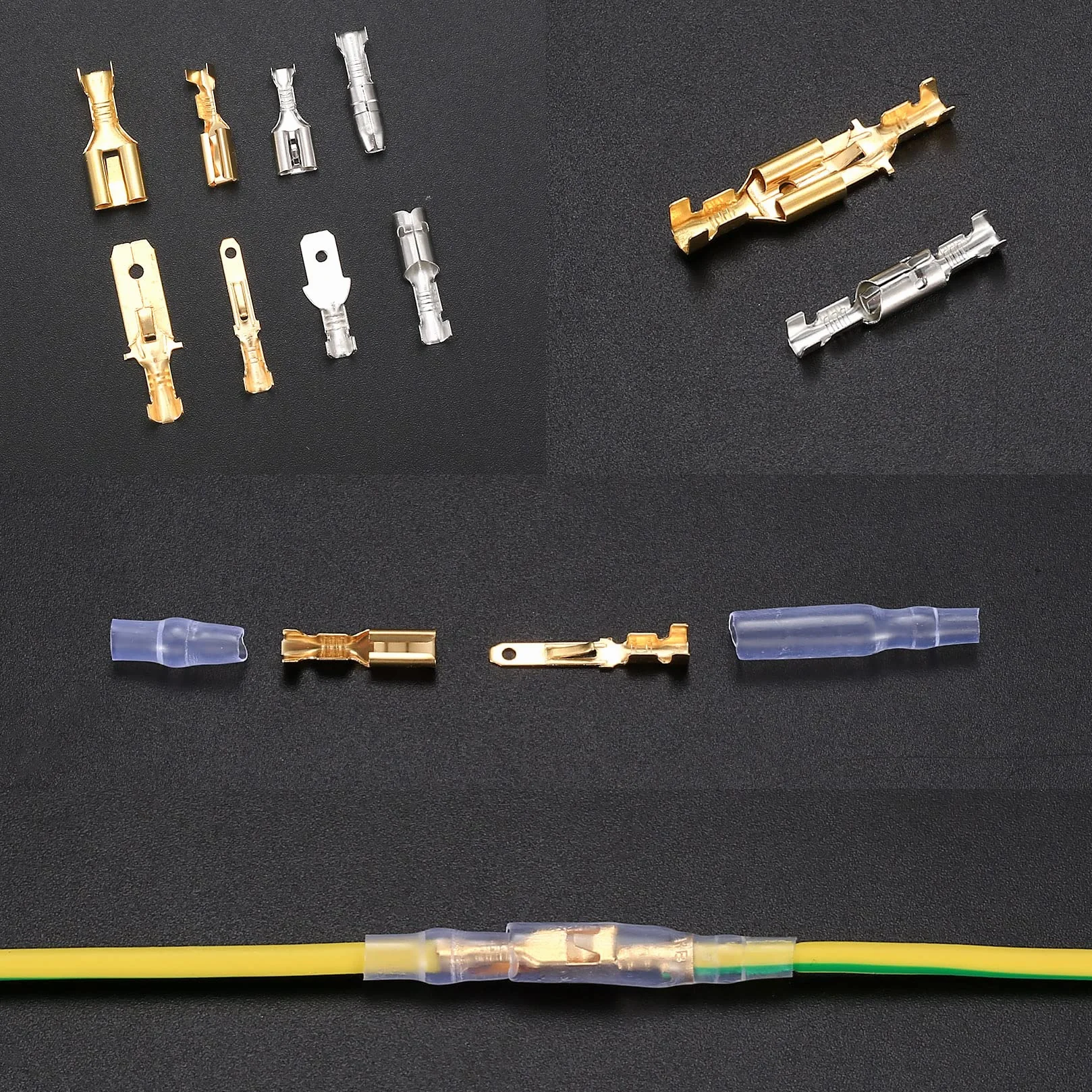 Vwoqiy 150 szt. męskich żeńskich złączy widełkowych, 2,8 mm, 3,2 mm, 4,8 mm, 6,3 mm, bloki zaciskowe drutu, złącza widełkowe z tuleją izolacyjną (dwukolorowe 150)