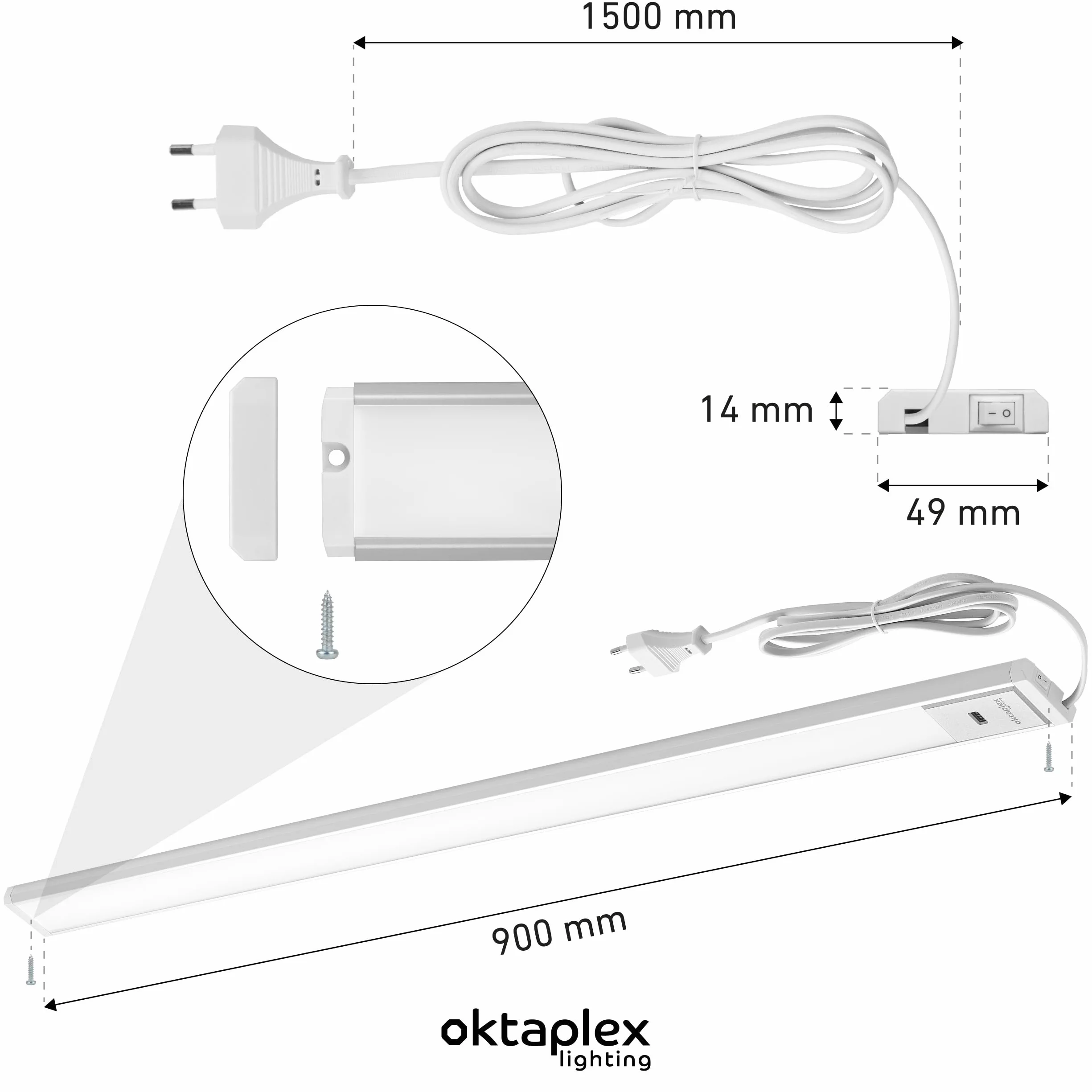 Oktaplex Riva oświetlenie szafki kuchenne LED 90cm ściemniania ciepła biel 730lm płaskie oświetlenie kuchenne z czujnikiem oświetlenie podszafkowe 10W srebrny
