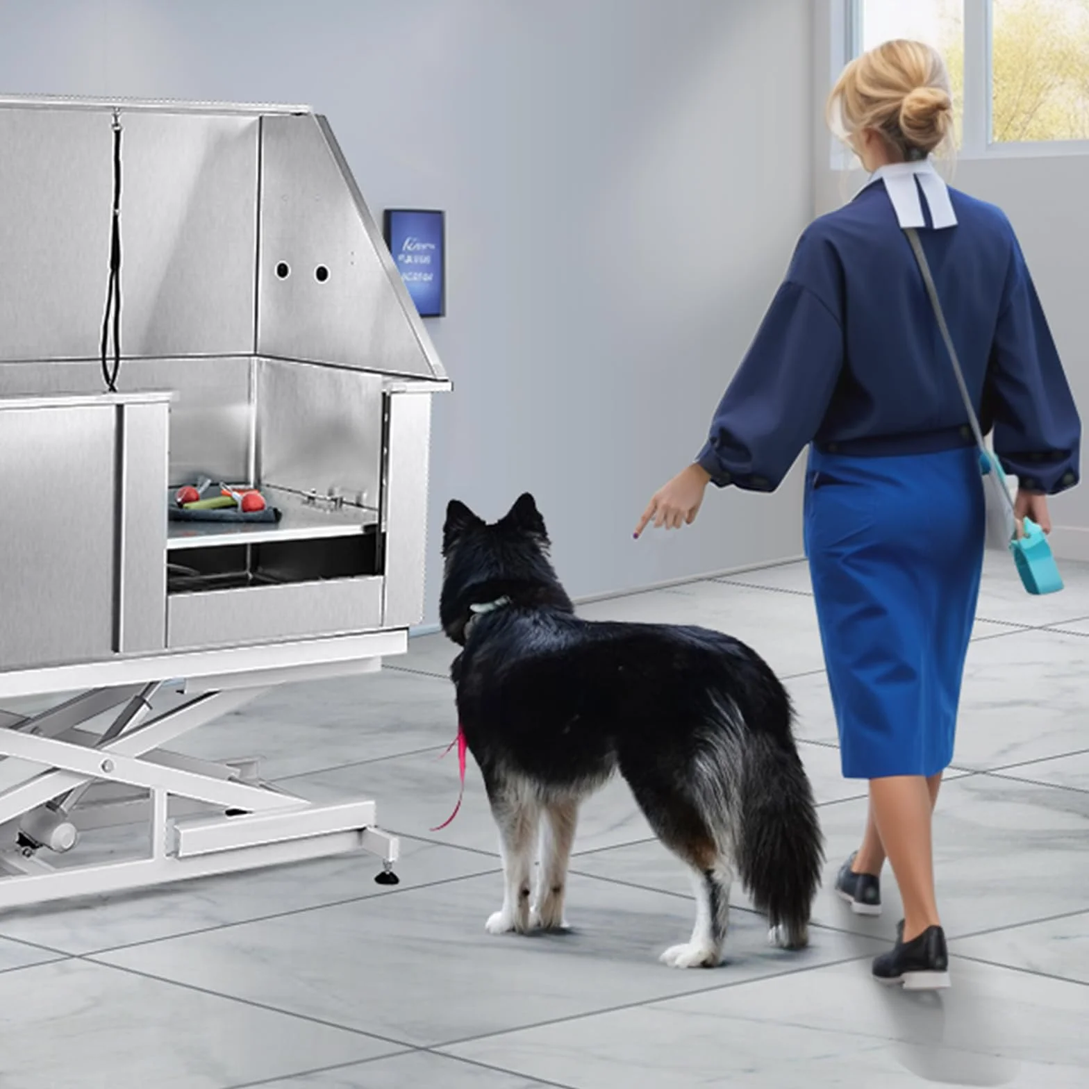 VEVOR Elektryczna wanna do pielęgnacji psów, 127 cm, wanna dla psów i kotów, stal nierdzewna, z mydelniczką, z kranem, liczne akcesoria, wanna dla zwierząt, dom, prawy drzwi