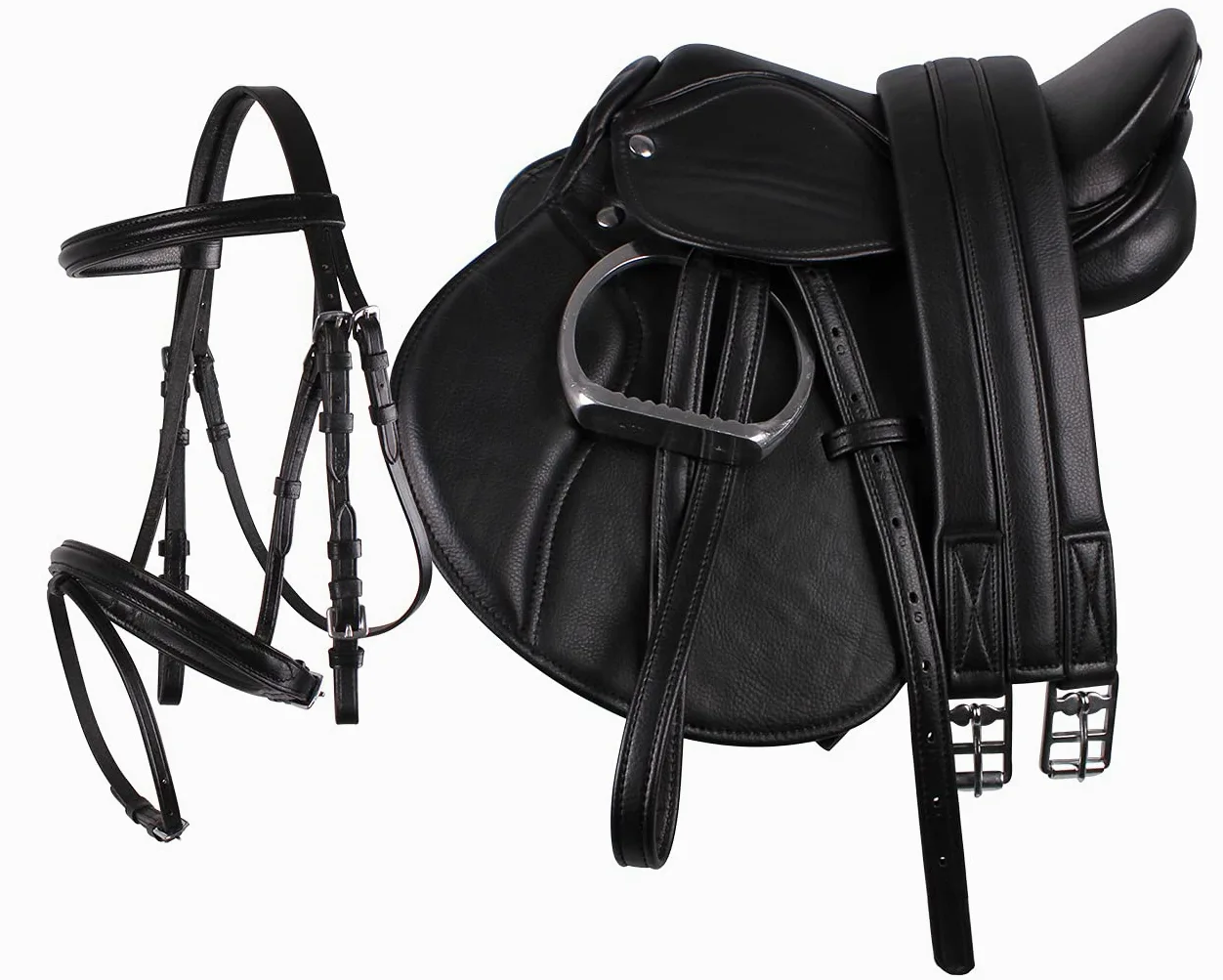 QHP Pony zestaw siodłowy skórzane 13" czarny