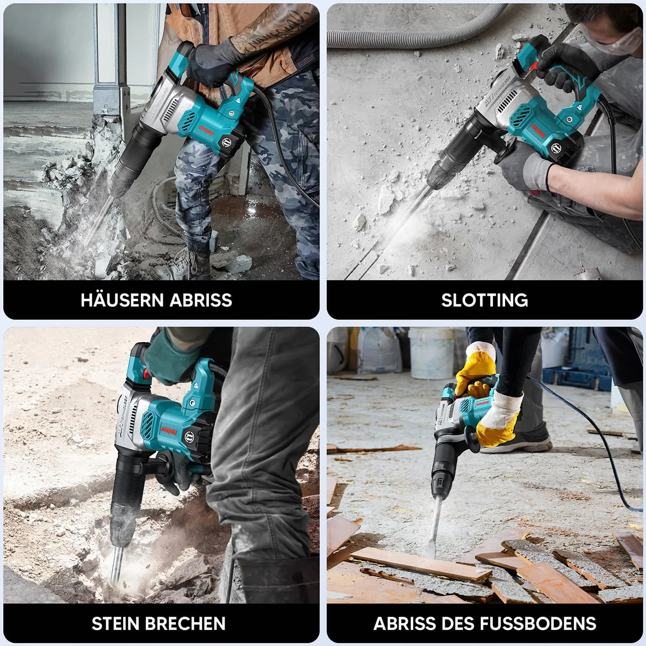 ENEACRO SDS-Max młot wyburzeniowy do betonu, 1300 W, 20 J, elektryczny młot udarowy, kontrola wibracji, obudowa ze stopu aluminium, w zestawie torba na narzędzia i dłuto