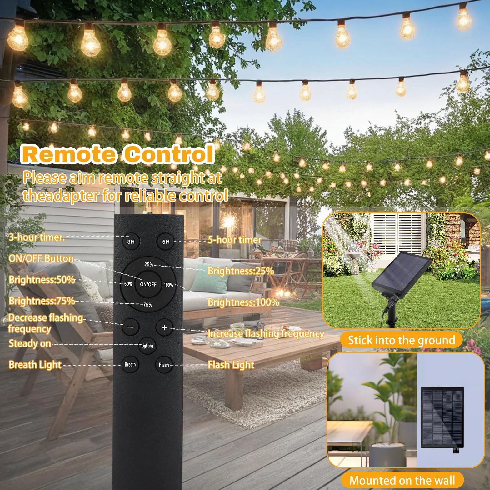 Sprifityy Łańcuch świetlny LED, do użytku na zewnątrz, 16 m, solarny łańcuch świetlny LED, G40, do użytku na zewnątrz, ściemniany, odporny na warunki atmosferyczne, wodoszczelność IP44, do ogrodu, na