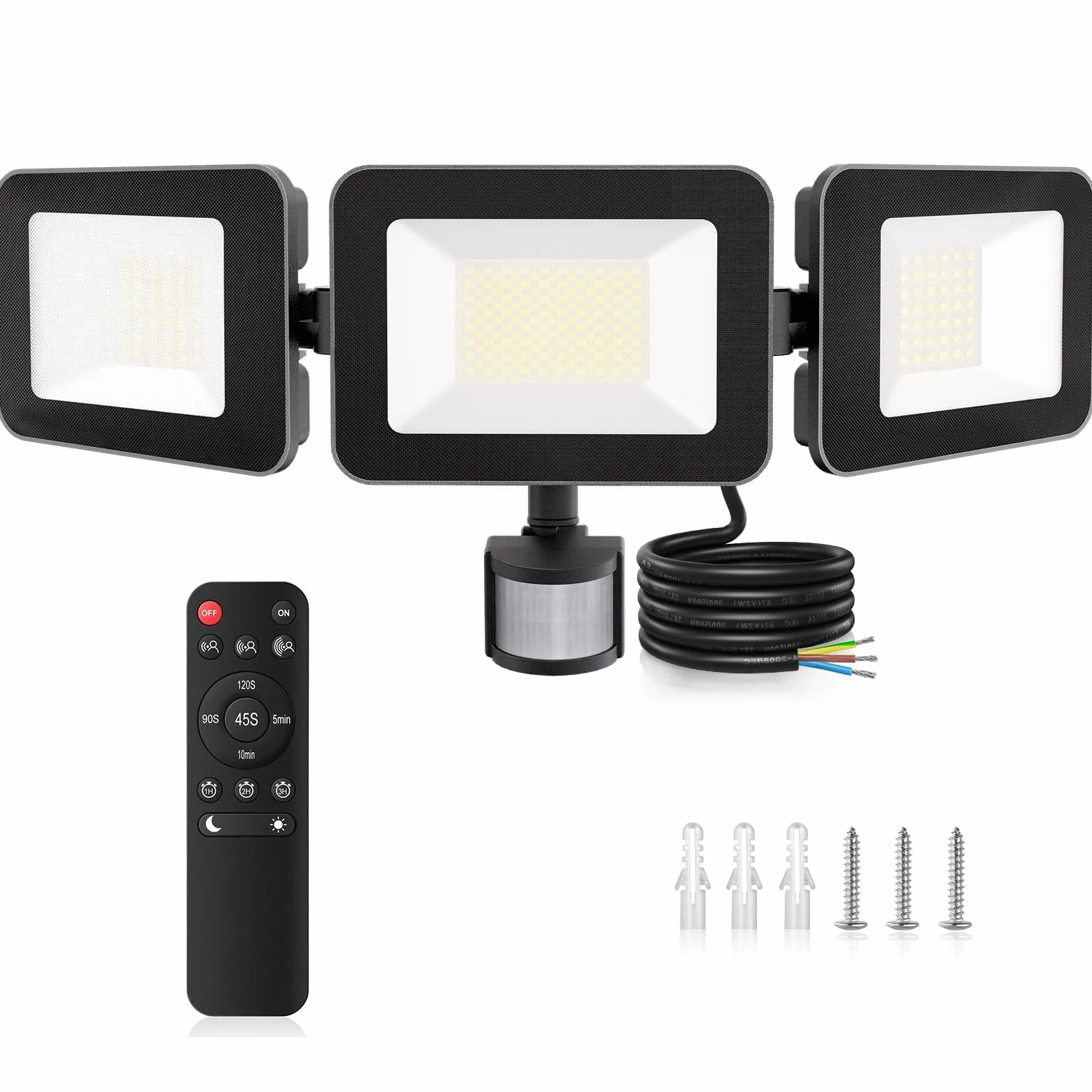 MEIHUA 100W LED ?wiat?o ?wietlne z czujnikiem ruchu zdalne sterowanie 9600LM IP66 wodoodporne ?wiat?o 6500K Trzy g?owy 270° Regulowane ?wiat?o ?wietlne na zewn?trz Ogród Gara? Plac sportowy