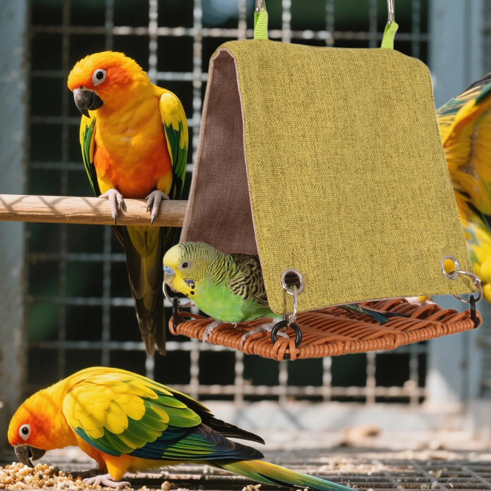 Rattan Swing Bird Hut Hammock 5.91x3.94x5.51 inches Cozy Nest Cage Accessory for Lovebirds Parakeets Cockatiels Budgies