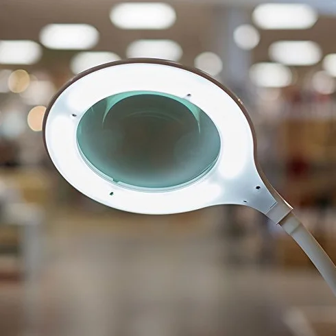 SEMPLIX Lampa stołowa LED, 60 białych diod LED, duża lupa z prawdziwego szkła, lampa biurkowa, 4-krotne ściemnianie, lampka do szycia, lampka do czytania