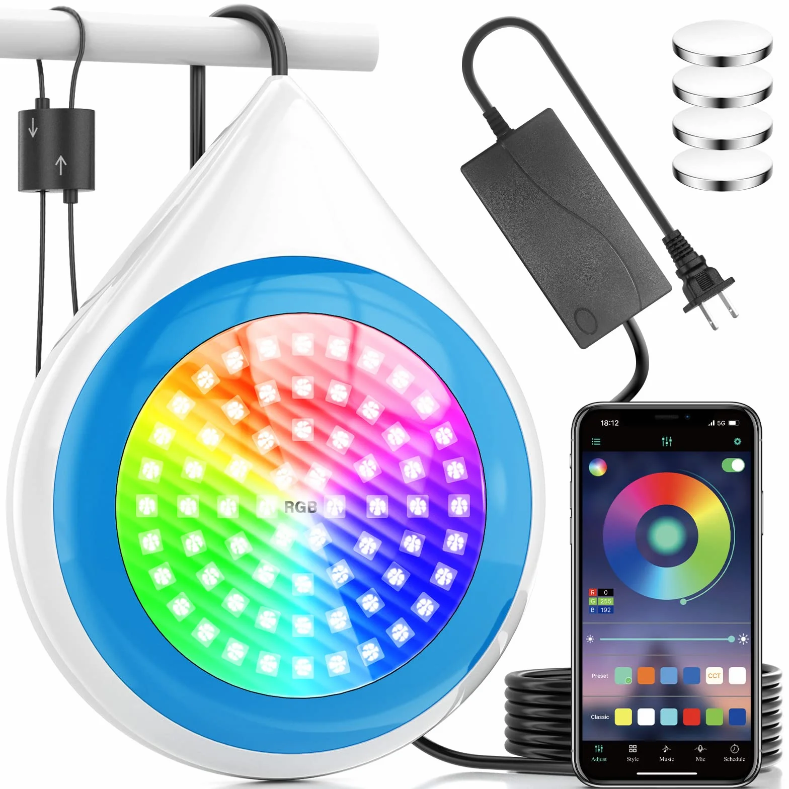 Podwodne światło LED RGB, zmiana kolorów, 12 V, oświetlenie basenowe LED, sterowanie za pomocą aplikacji, oświetlenie basenowe, oświetlenie basenowe, podwodny reflektor basenowy z kablem o