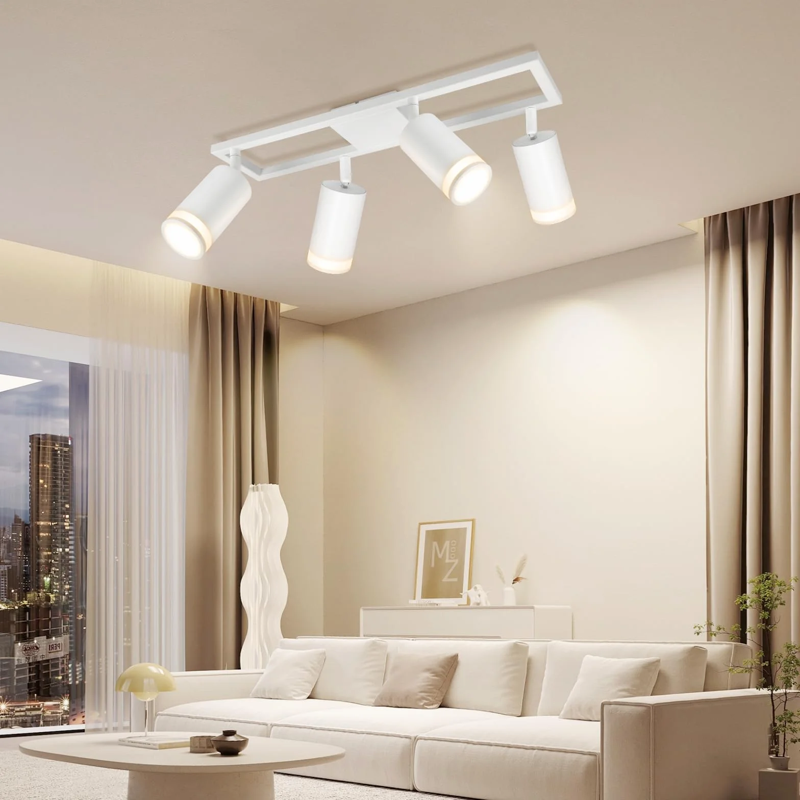 Lampa sufitowa LED z 4 punktami, nowoczesne podwójne obrotowe lampy sufitowe GU10, białe oświetlenie sufitowe do kuchni, sypialni, salonu, przedpokoju, jadalni, bez żarówek
