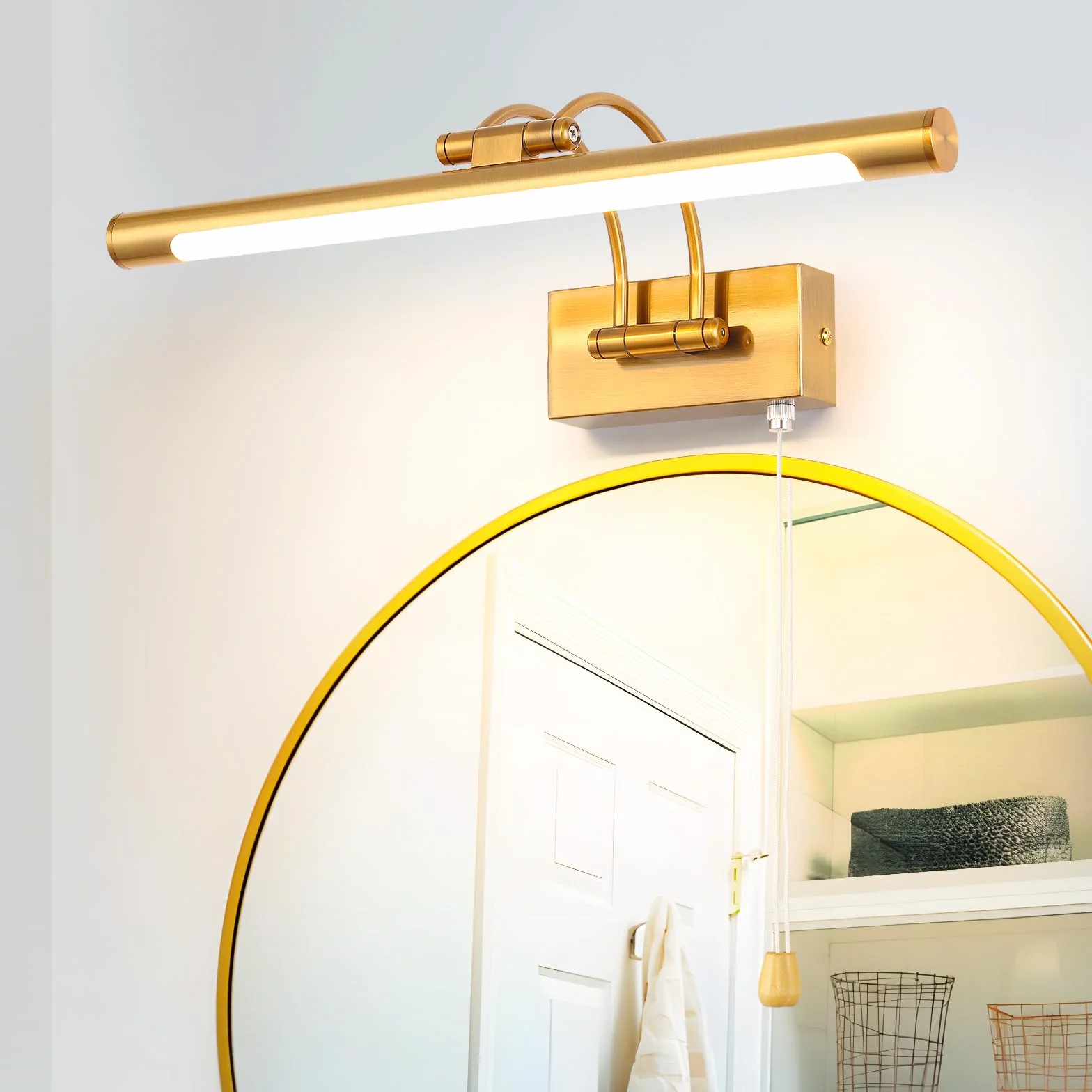 LED 8W IP44 Lustrzana lampa ścienna Oświetlenie łazienkowe Mosiężne oświetlenie wewnętrzne Z przełącznikiem 40cm 3000K Kinkiety do obrazów i gablot Regulowane ramię Lampy do czytania
