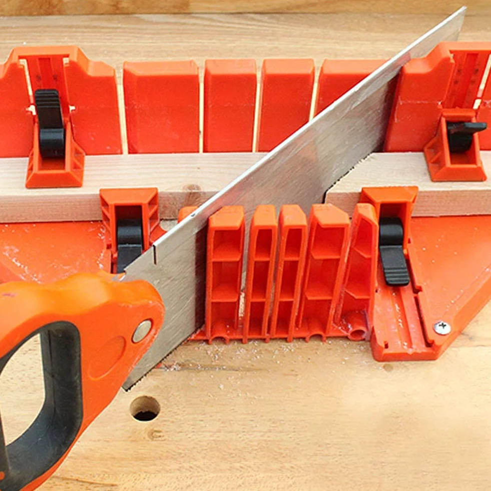 Skrzynka uciosowa z piłą i szczypcami do przycinania drewna – plastikowa skrzynka do cięcia, 35,5 x 11 x 15 cm, narzędzie ogrodnicze i DIY