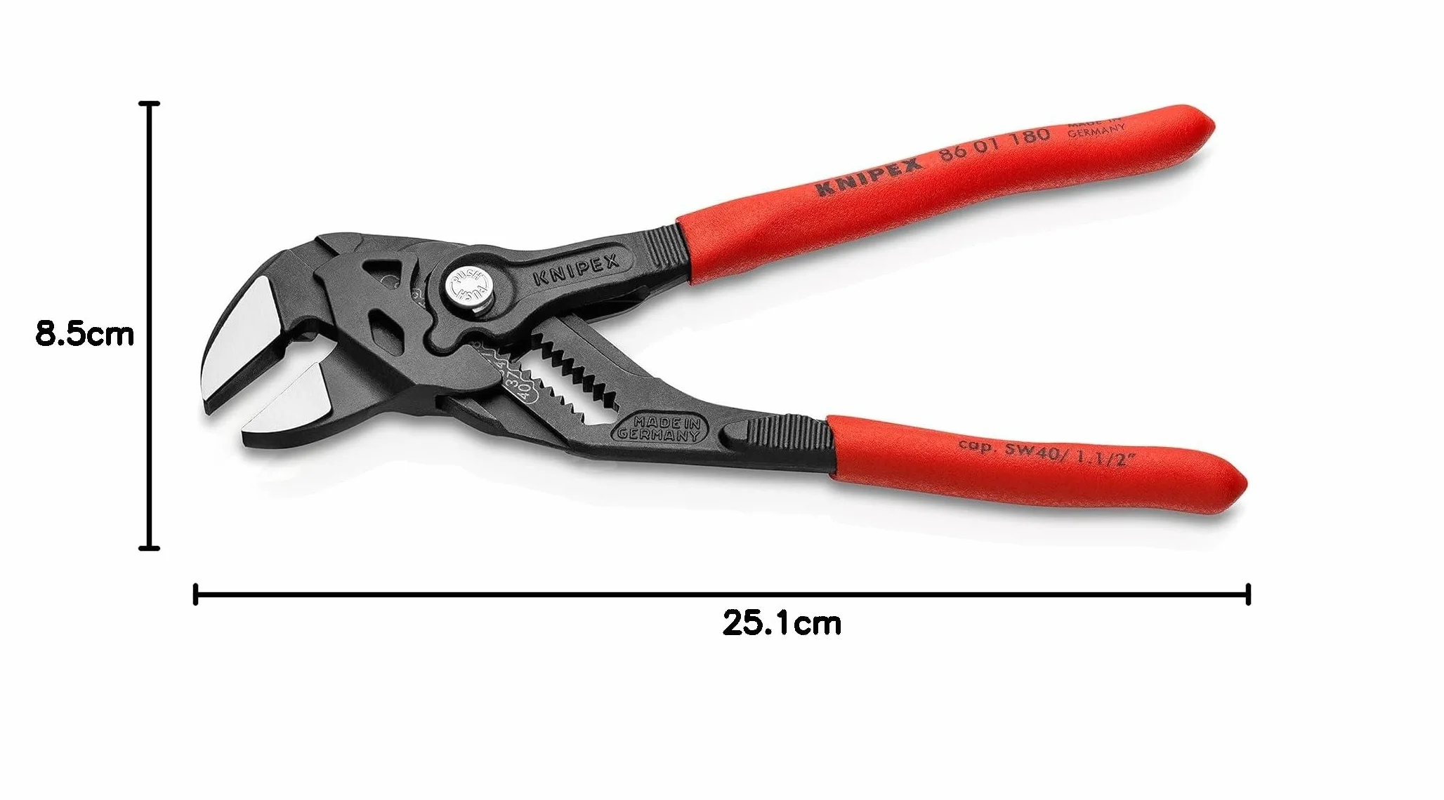 KNIPEX Szczypce-klucz szczypce i klucz w jednym narzędziu w opakowaniu z zawieszką fosforanowana, szara pokryte antypoślizgowym, 86 01 180 SB