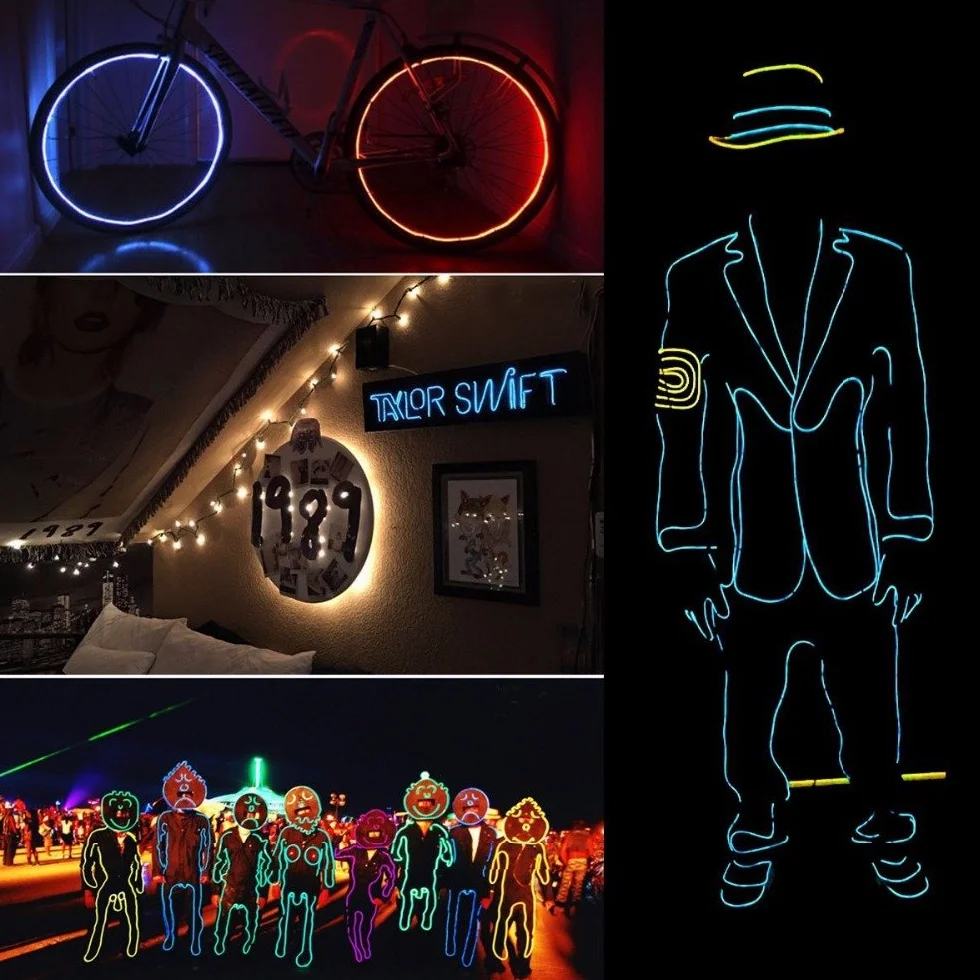 Neonowa świecąca lampa elektroluminescencyjna, super jasna, zasilana bateriami, kabel EL, do sukienki cosplay, na festiwal, Halloween, Boże Narodzenie, imprezę, karnawał, dekoracja
