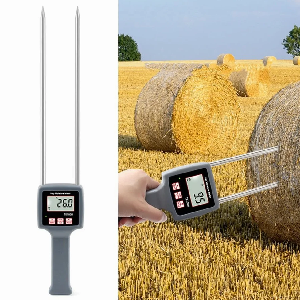 TK100H przenośny miernik wilgotności siana, cyfrowy tester ziarna LCD do zbóż, słomy, otrębów i innych włókien, z podświetlanym wyświetlaczem i automatycznym wyłączaniem