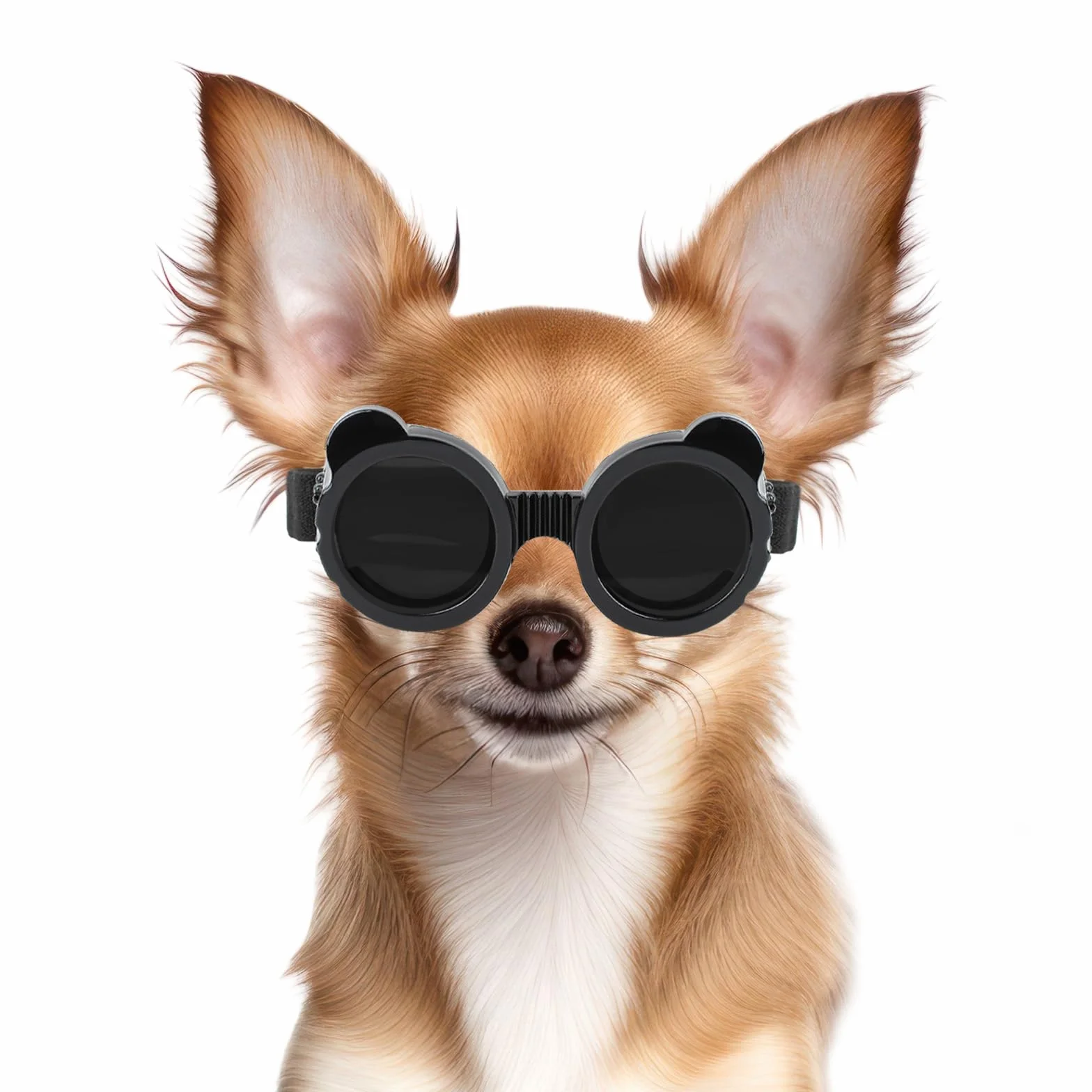 NAMSAN Okulary dla psów dla małych psów, okulary przeciwsłoneczne dla psów z okrągłą ramką, okulary przeciwwiatrowe chronione przed UV, okulary ochronne dla małych psów - czarne