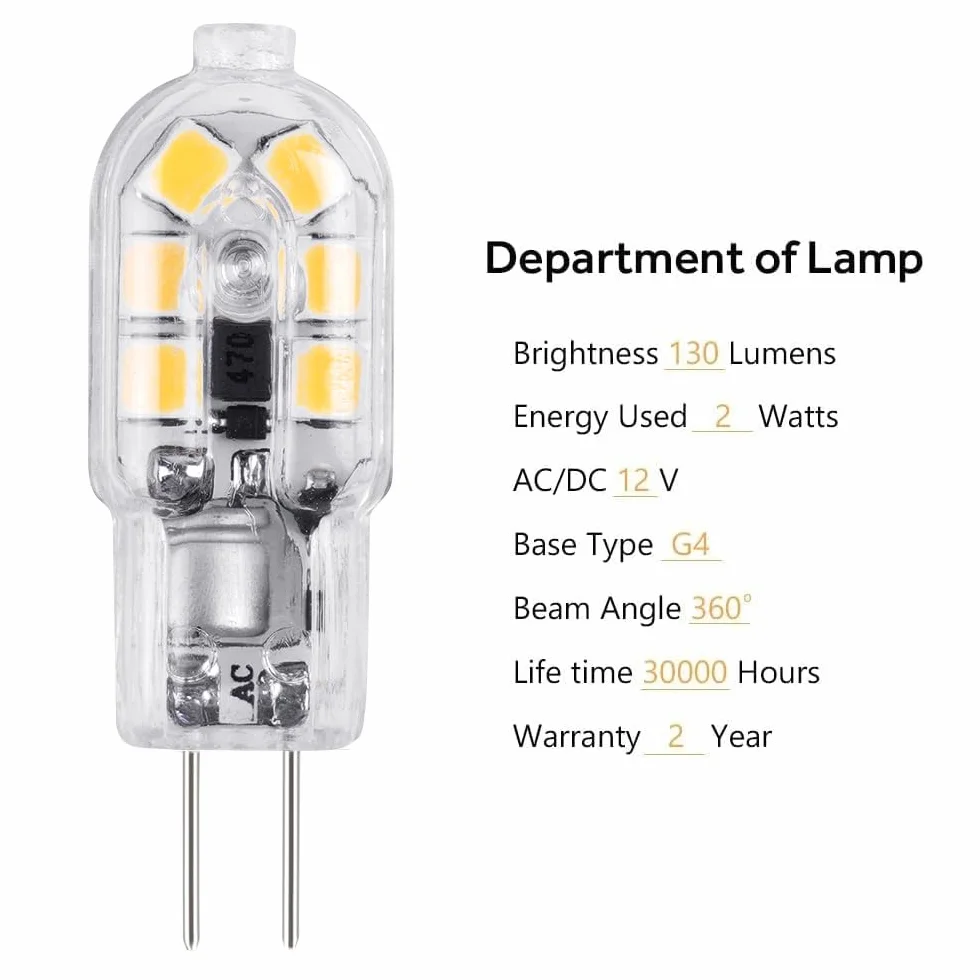 Vicloon G4 LED-lamp 10-pack warm wit 2W 130lm 12V AC/DC 3000K 360°