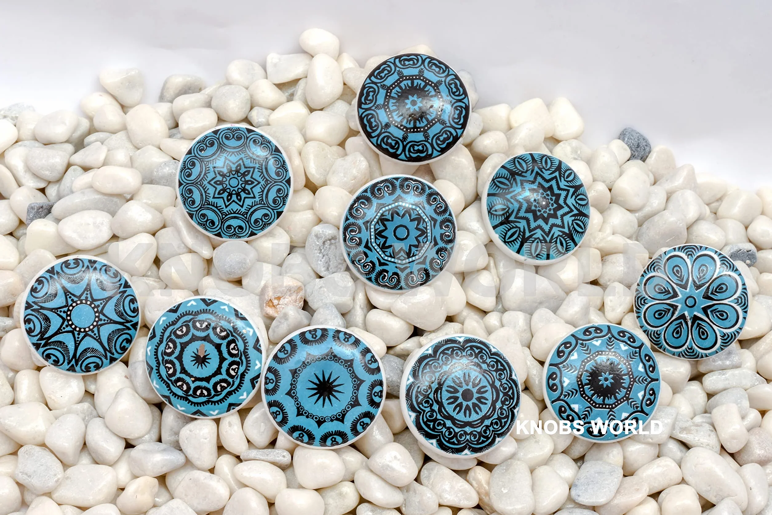 Uchwyty ceramiczne w stylu vintage z motywem kwiatowym, mieszane, do drzwi, szafki, szuflady, 10 szt., zielone (Aqua Green), xfer