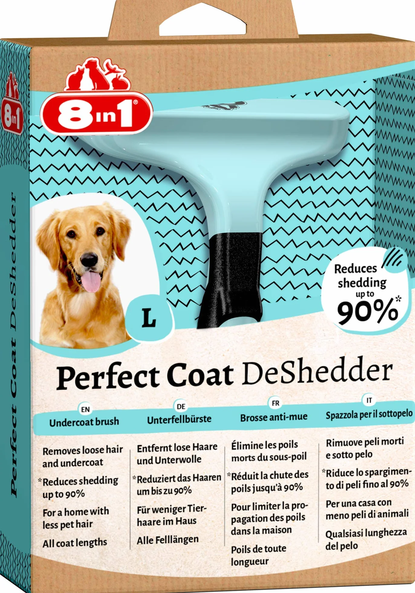 8in1 Coat DeShedder L – szczotka do podszerstka dla dużych psów, odpowiednia do krótkowłosych i długich włosów, szczotka dla psów do usuwania podszerstka
