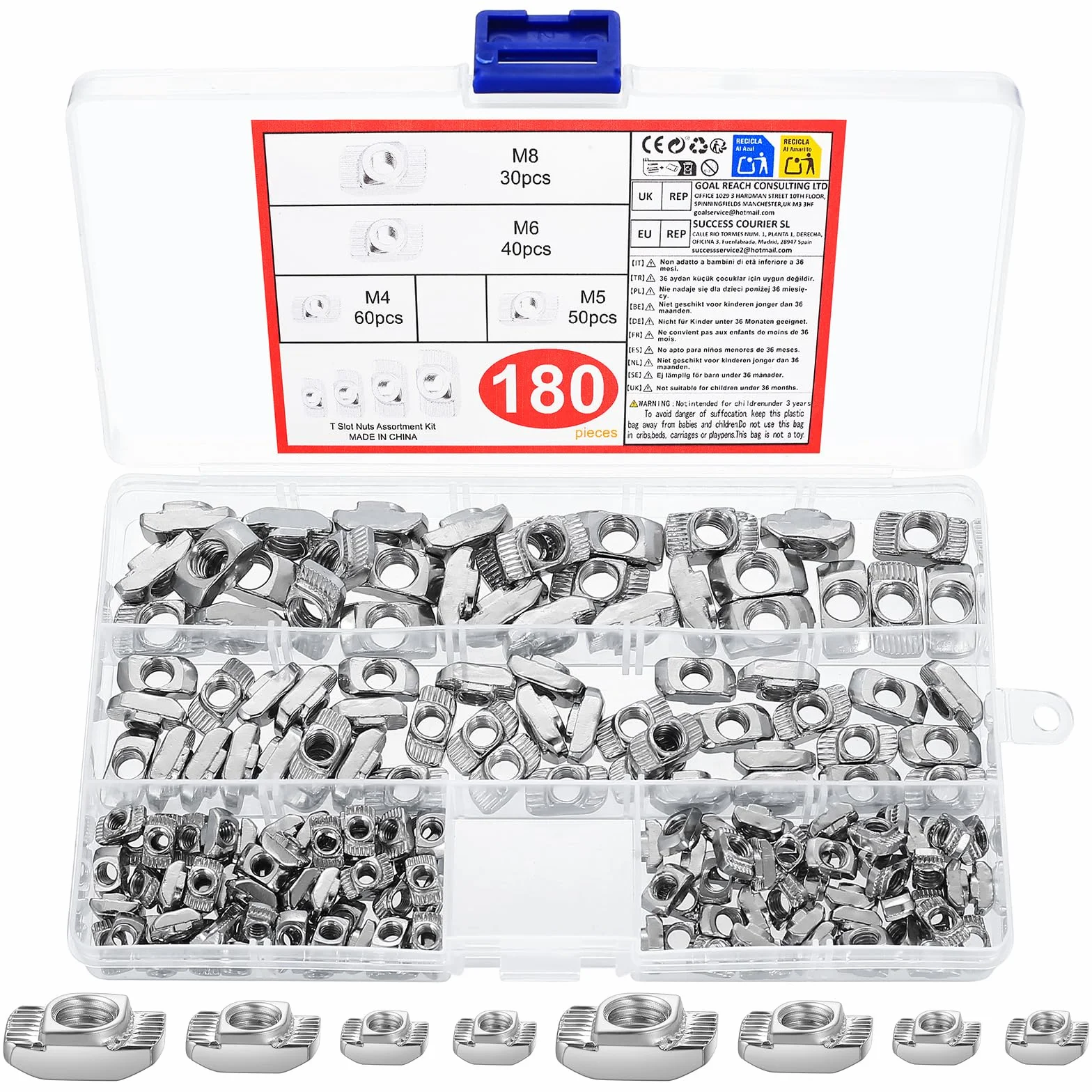 180 sztuk kamieni do rowków M4, M5, M6, M8, nakrętki młotkowe T, nakrętki do profilu aluminiowego, zestaw nakrętek do gniazda T, nakrętka mocująca, nakrętka do profilu aluminiowego 2020, 3030, 4040