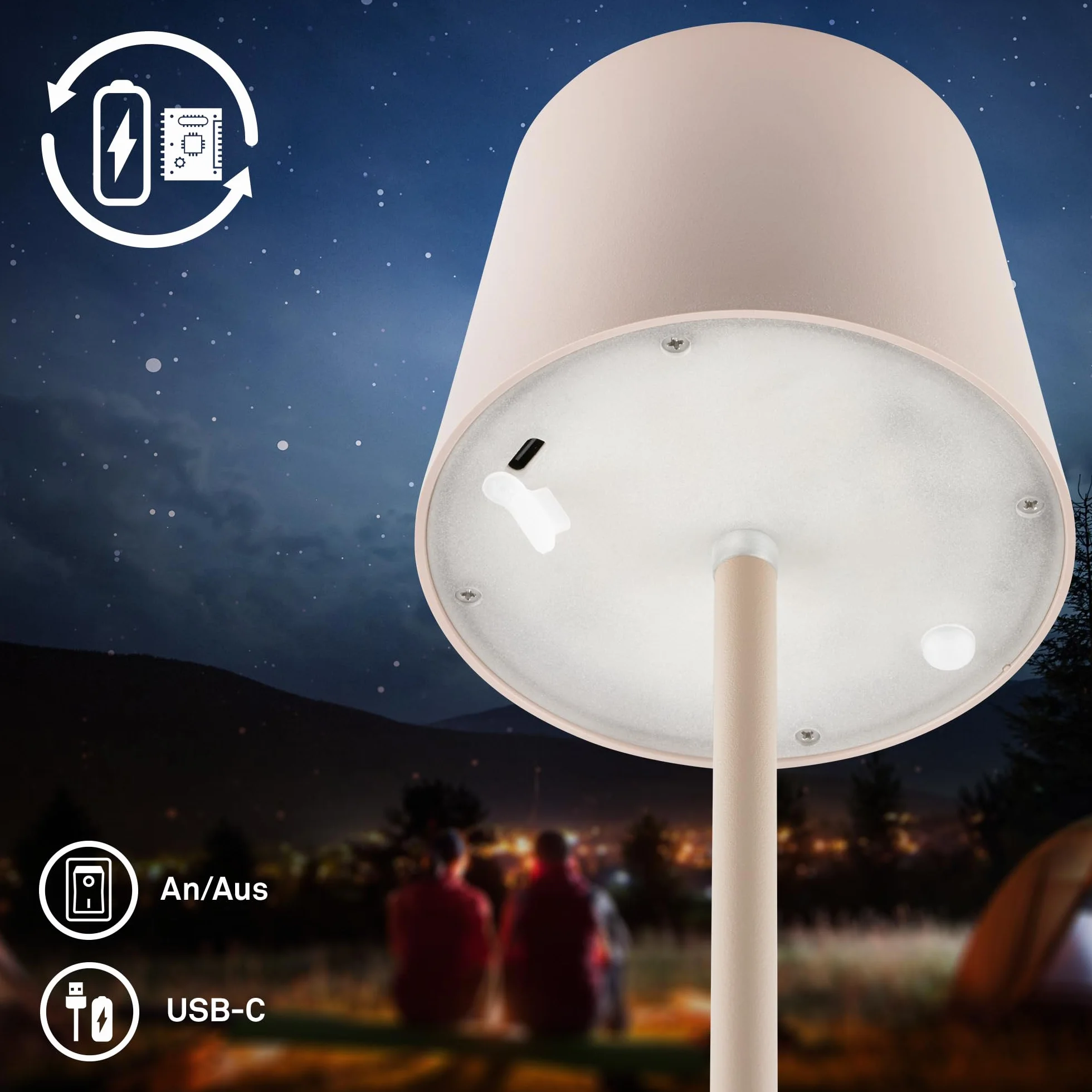 BRILONER - Lampa stołowa LED bezprzewodowa IP44 z dotykiem, ściemniana, akumulator i wymienne źródło światła, lampka nocna, lampa LED, kempingowa, akumulatorowa, 11x34,5cm, beżowy
