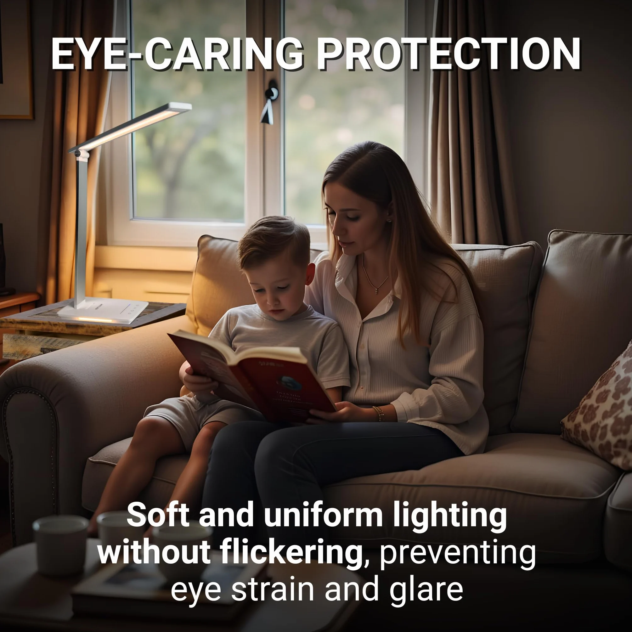 Maxter Potężna lampa biurkowa LED - akumulatorowa lampka nocna do czytania (6 W, 550 lumenów, port USB, 5 poziomów jasności i 5 kolorów, timer 30 min, tryb odtwarzania)