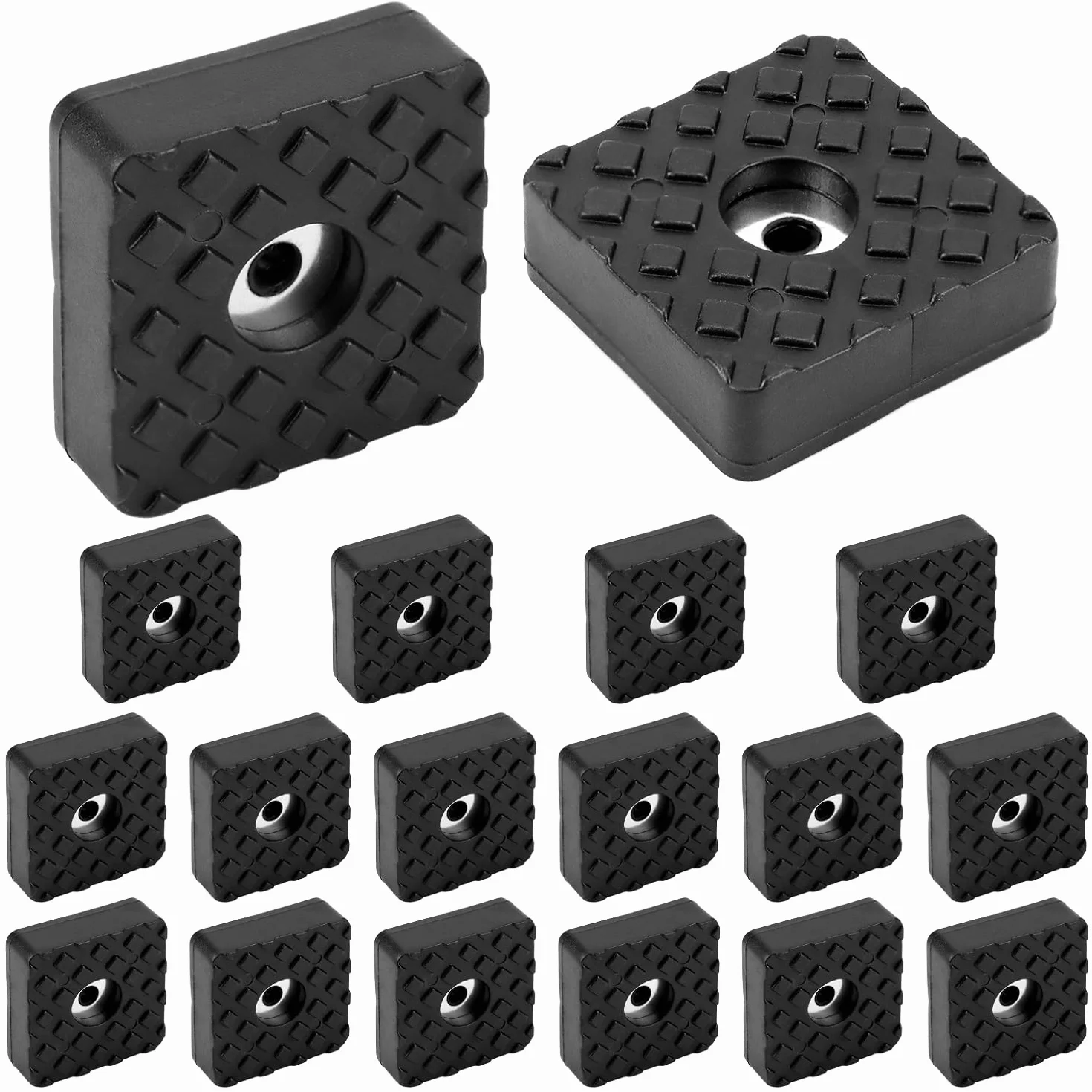 QWORK® Zestaw 18 kwadratowych gumowych nóżek przykręcanych 30 x 30 x 10 mm, antypoślizgowe gumowe odbojniki ze śrubą do mebli i podłóg, czarne