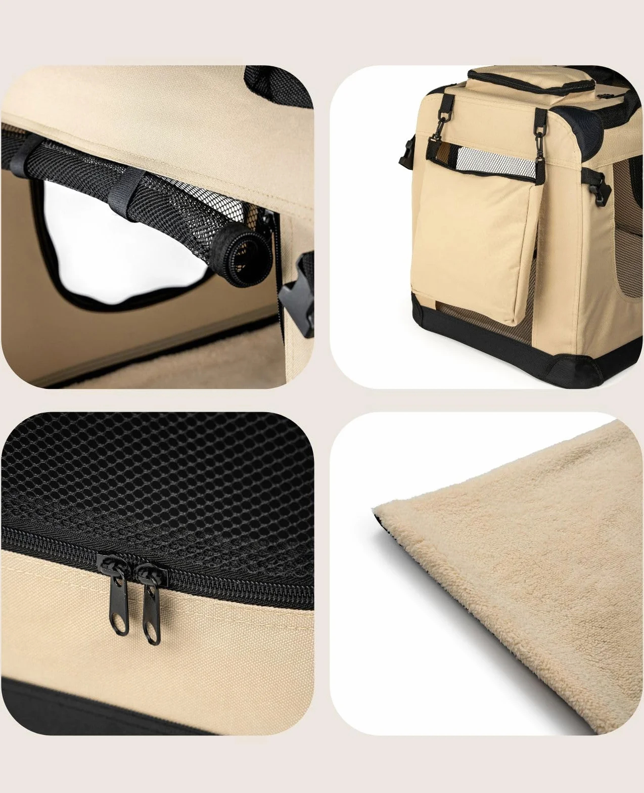 lionto Składany transporter dla psa do podróży i samochodu, 50x34x36 cm, wytrzymały transporter z uchwytami i kocem dla kota i psa do 10 kg, mocna torba z tkaniny, beżowy
