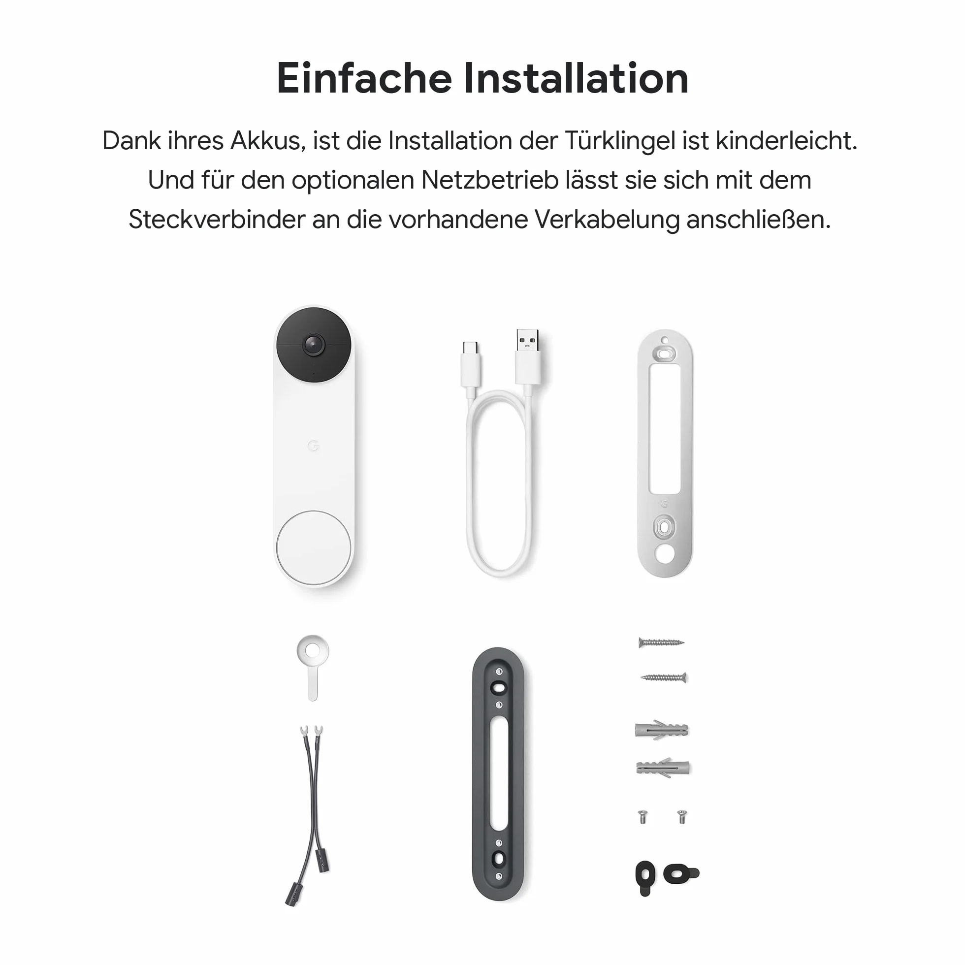 Google GWX3T Nest Doorbell - dzwonek do drzwi zasilany akumulatorem z funkcją wideo, Biały