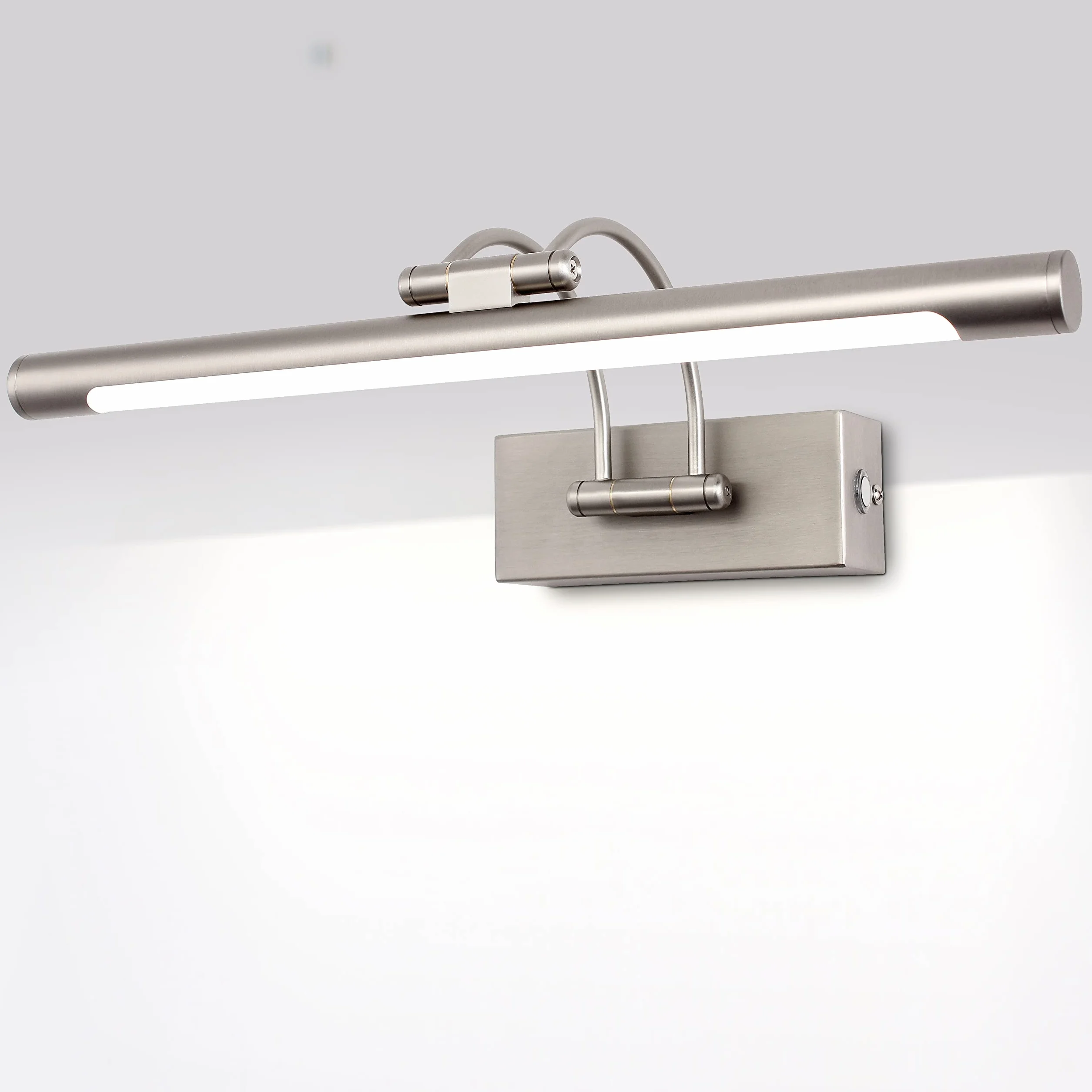 MantoLite Ściemnialna lampa ścienna do obrazów i witryn, 40 cm 10 W LED lustro łazienkowe obrotowe oświetlenie wewnętrzne oświetlenie, 3000 K/4500K/6000K niklowane lampki do czytania lampa