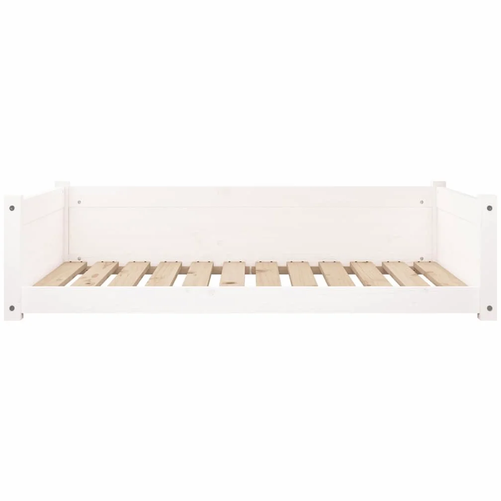 Łóżko dla psa z litego drewna sosnowego białe 105,5x75,5x28 cm z bocznymi ścianami wspierającymi, prosty i ponadczasowy prostokątny design do minimalistycznych przestrzeni, zawiera podręcznik