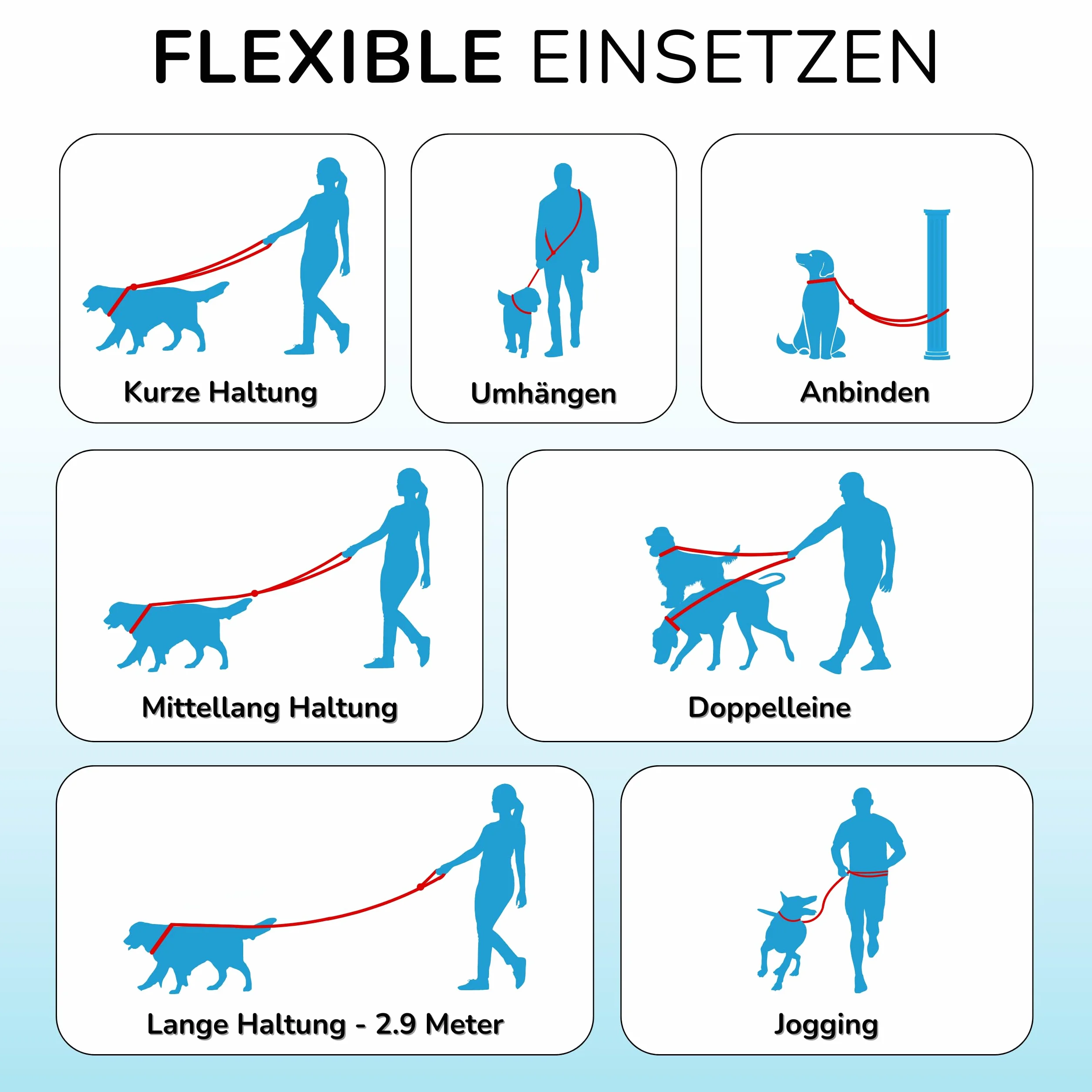 Regulowana smycz dla psa, 3 metry, wytrzymała nylonowa smycz dla średnich i dużych psów, o sile ciągnącej 200 kg, podwójna smycz z 2 karabińczykami (niebieska)