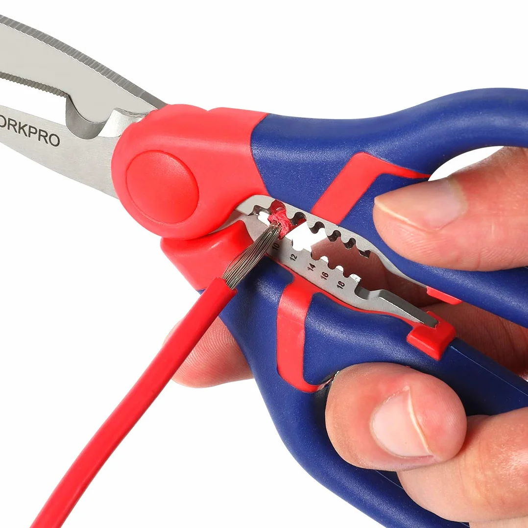 WORKPRO Szczypce dla elektryków, obcinak do drutu, 2 w 1, wielofunkcyjne, 152 mm, dwumateriałowy miękki uchwyt