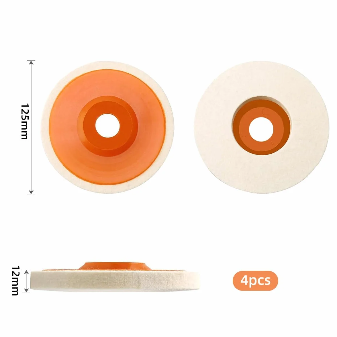 Alrens 4 szt. tarcza polerska, nakładka polerska do szlifierek kątowych 125 mm, tarcza polerska, wełna nasadka polerska, szlifierka kątowa, okrągła, do tarcz polerskich do wiertarki, szlifierki