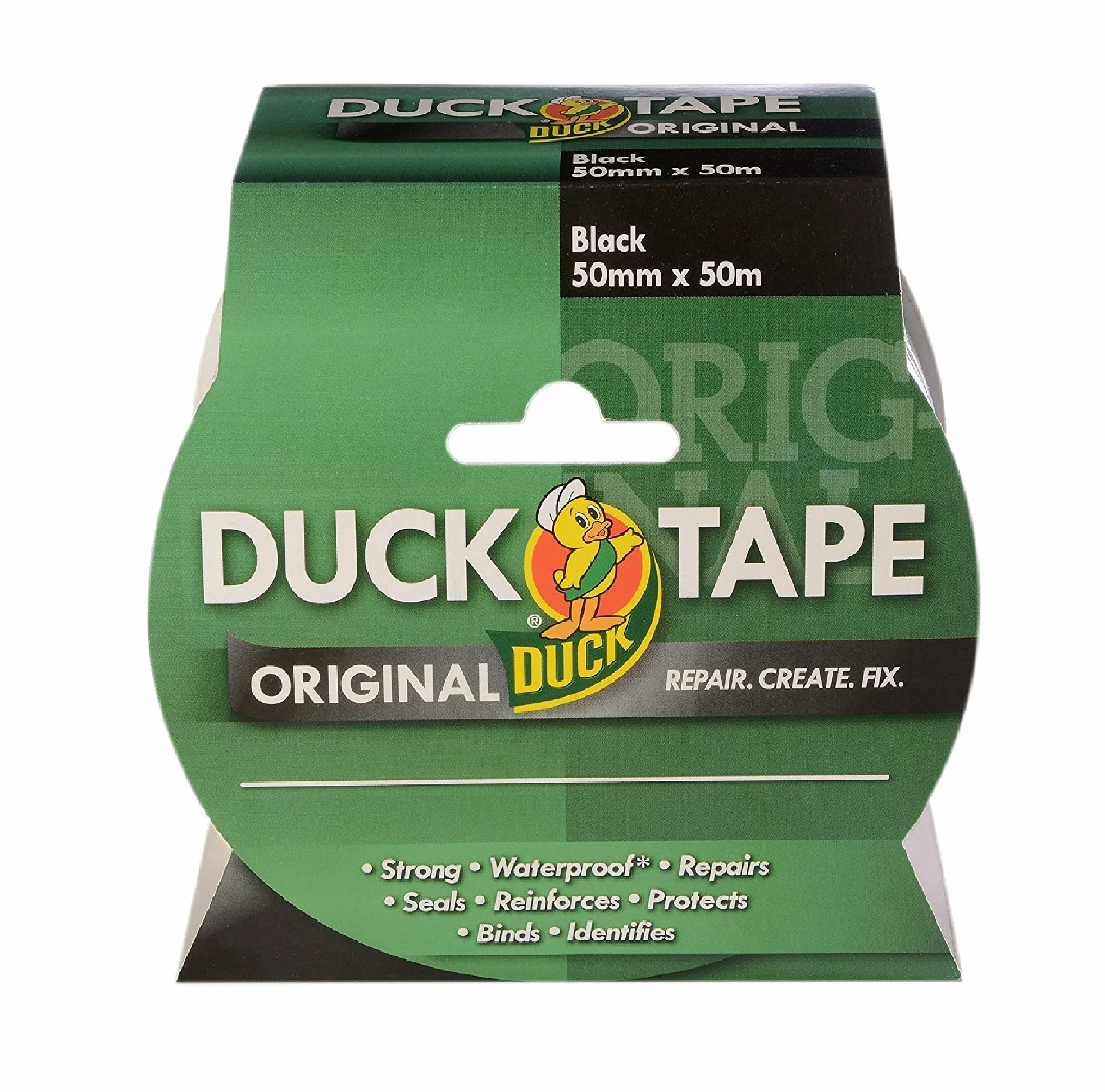 Duck Taśma oryginalna, czarna, 50 mm x 50 m, bardzo wytrzymała, wodoszczelna taśma klejąca gaffer i rur, taśma naprawcza.