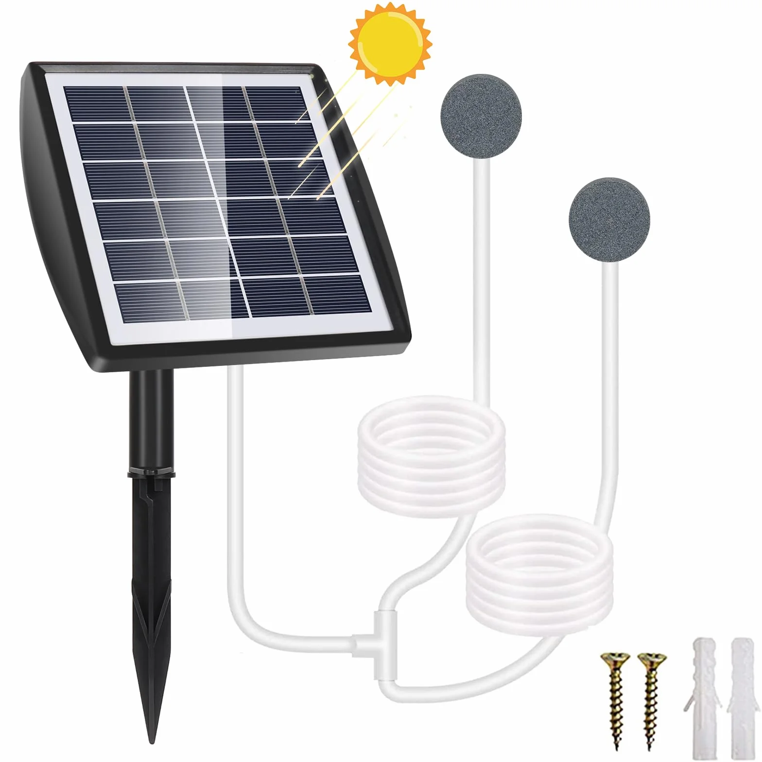 Pompa tlenu solarnego 2 W do stawu i akwarium, tlen 2200 mAh z kamieniem powietrznym i wężem