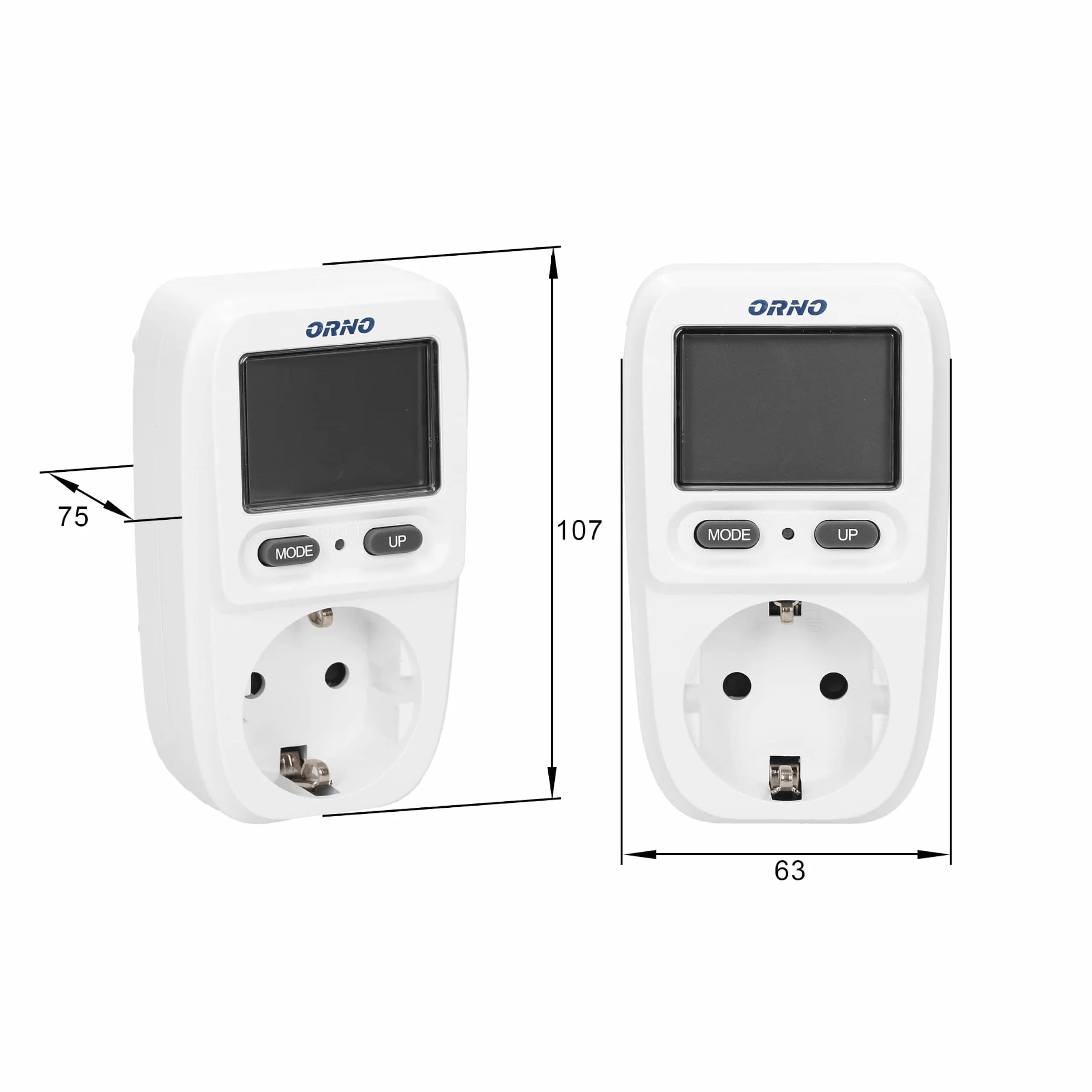 Orno WAT-419(GS) Licznik Prądu do Gniazdka Elektrycznego bez Uziemienia (typ E - Schuko) - Miernik Kosztów Energii z Ekranem LCD (brak podświetlenia) Maksymalna Moc 3680 W