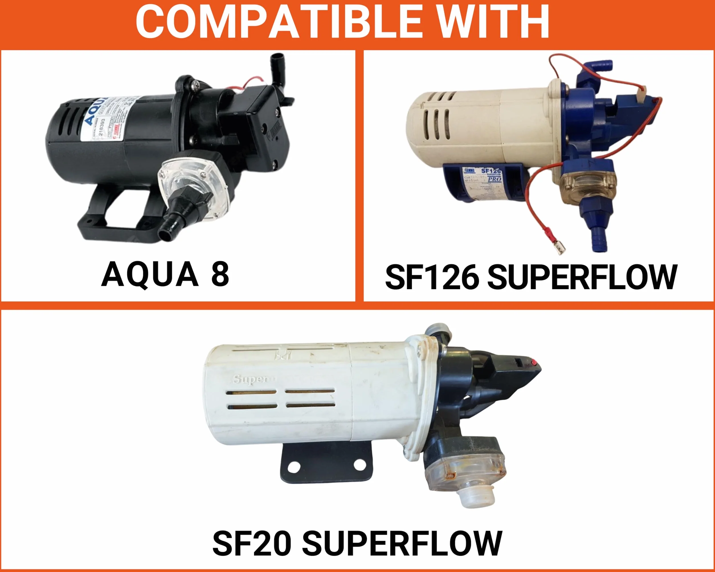 Fiamma Aqua 8 talerzy do pomp, model SF 126 Superflow, 3-częściowy zestaw sześciokąta, do kamperów i przyczep kempingowych, wysoka wytrzymałość