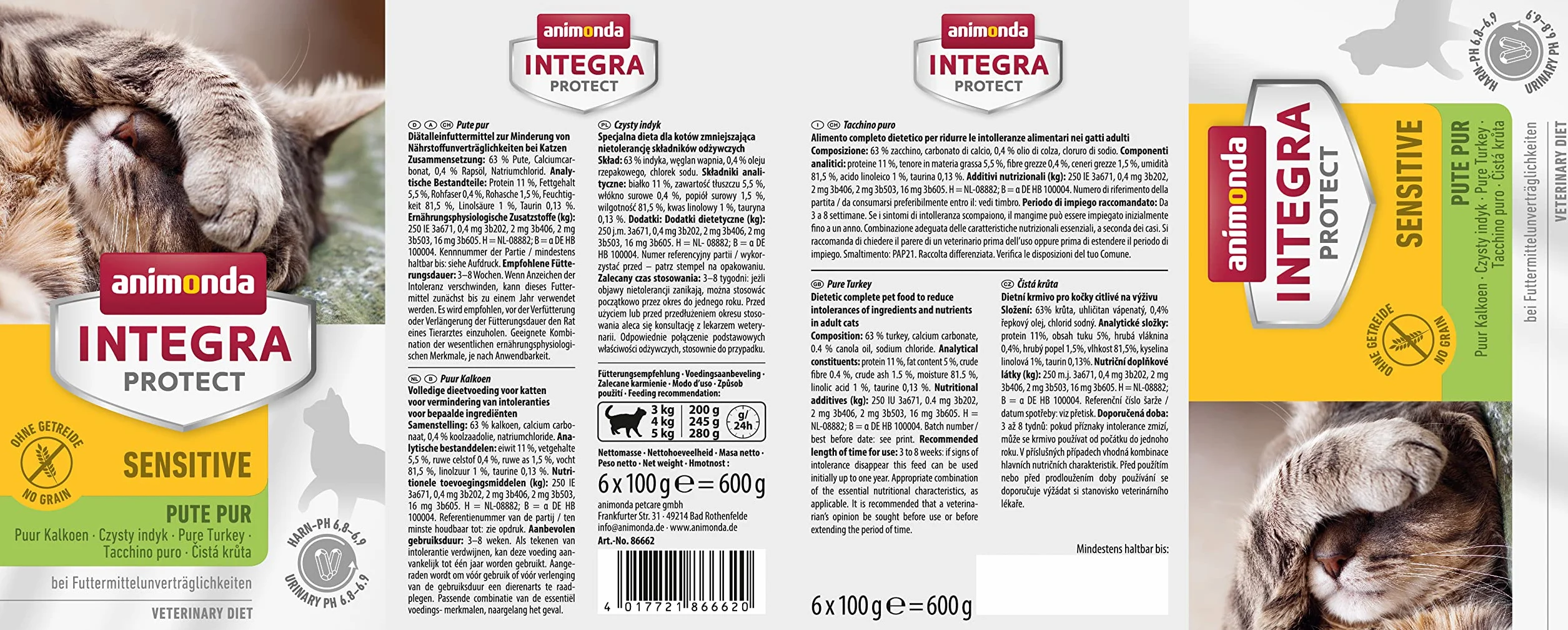Animonda Integra Protect Adult Sensitive Mokra Karma dla Kotów, Indyk, 6 x 100 g