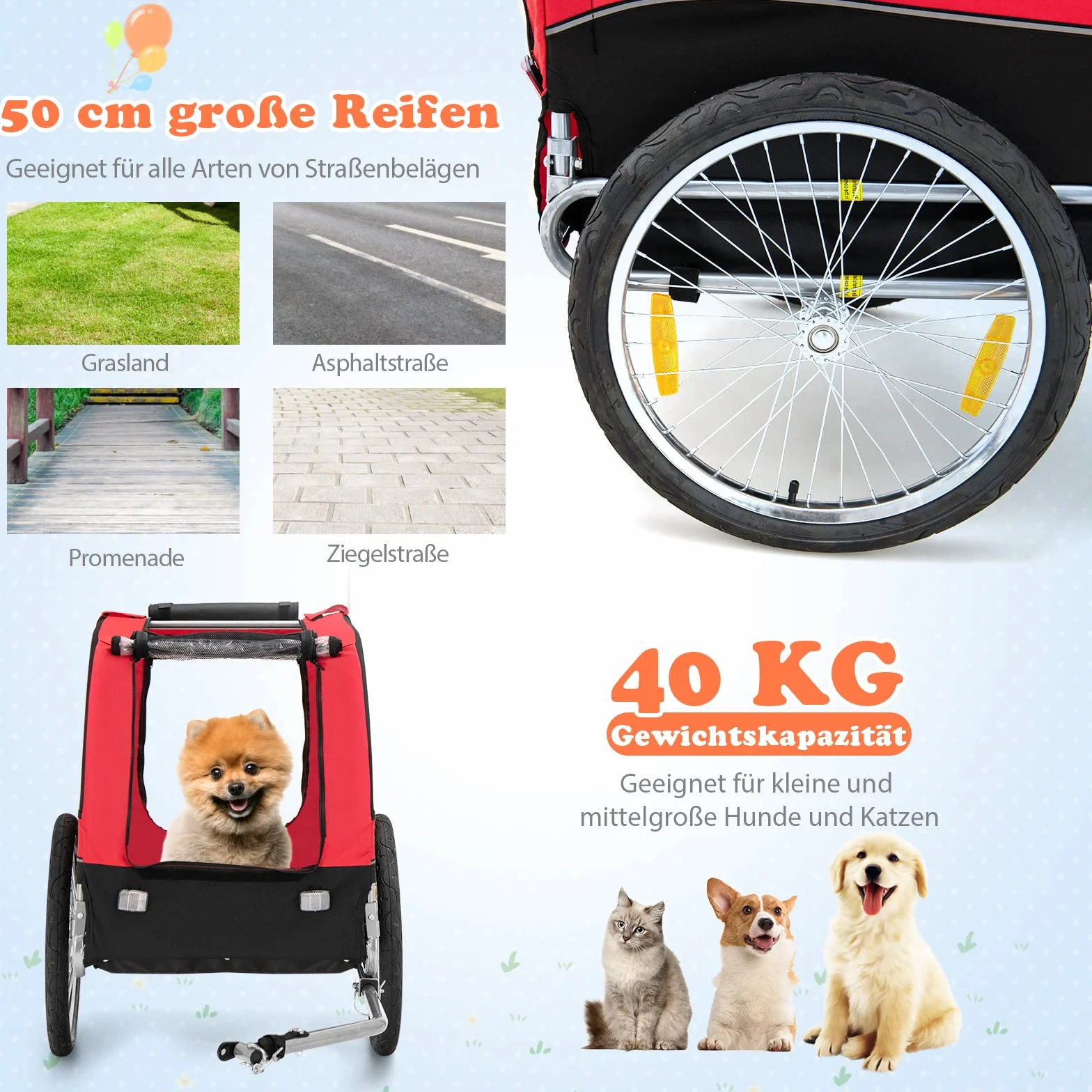 COSTWAY składana przyczepka rowerowa dla psa 40 kg Oxford czerwona